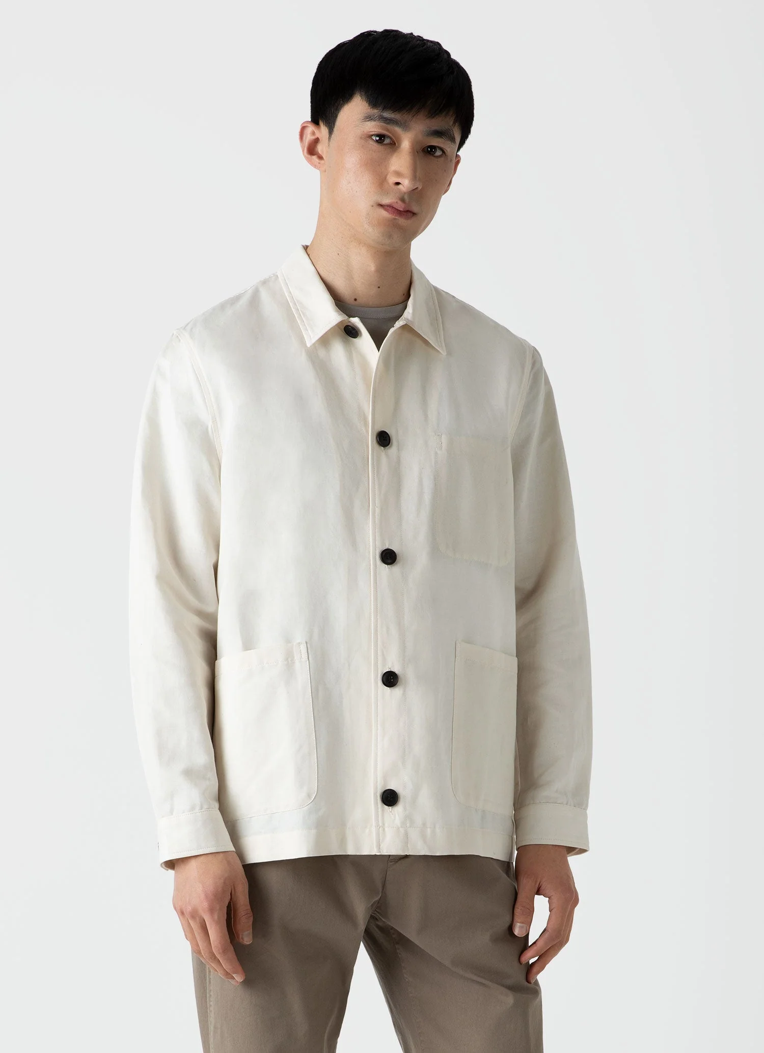 Men's Cotton Linen Twin Pocket Jacket in Undyed - Image 2