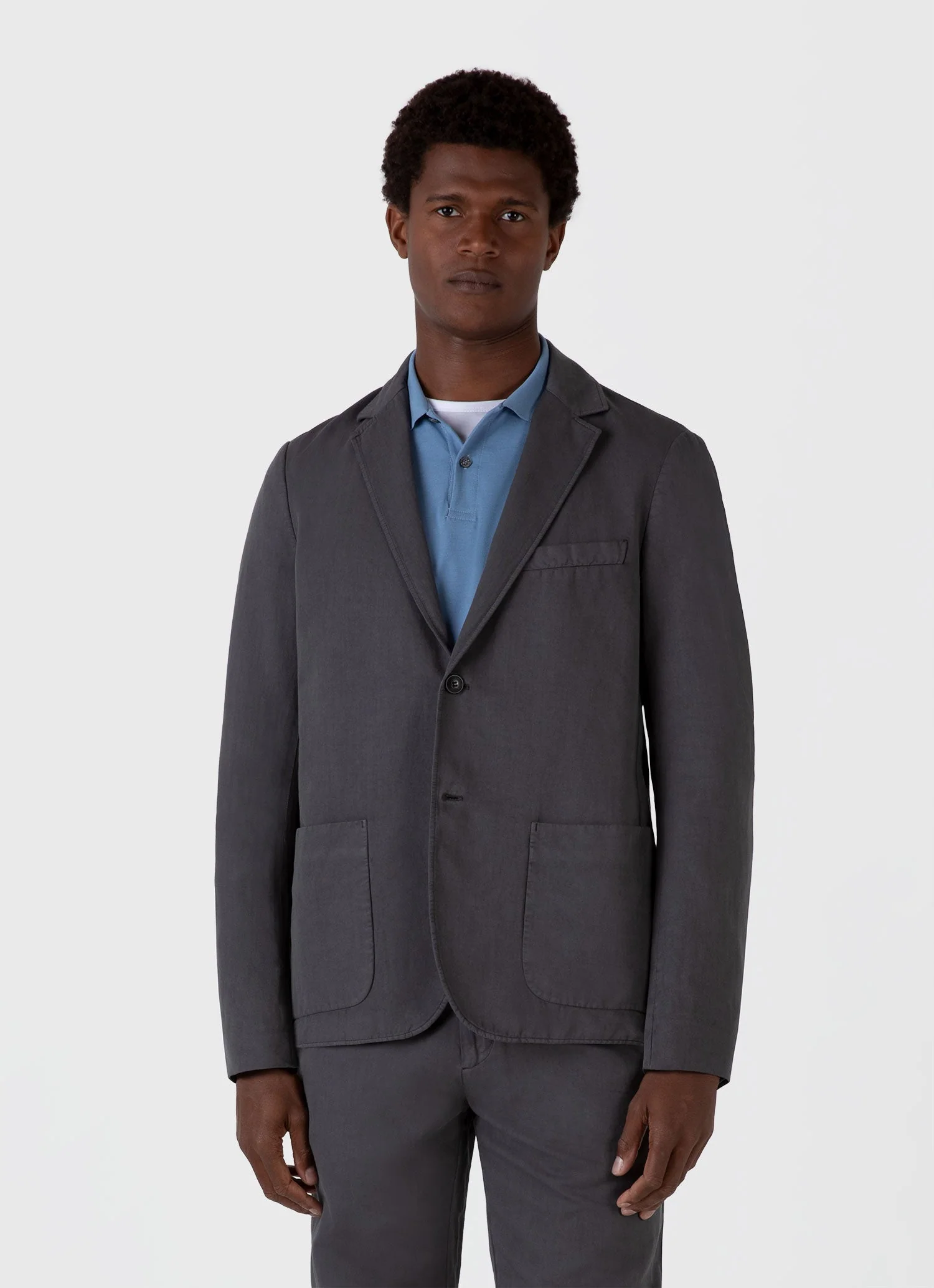 Men's Cotton Linen Blazer in Charcoal - Image 2