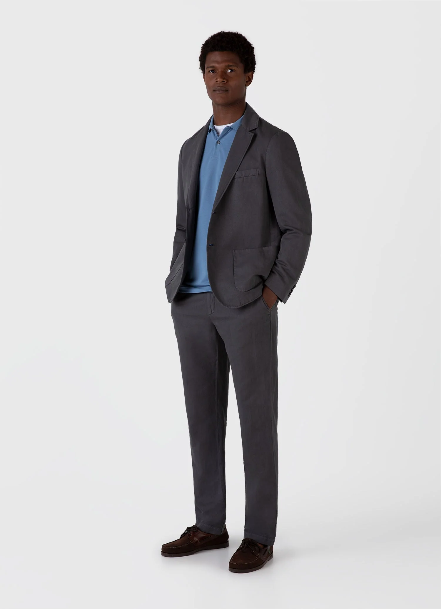 Men's Cotton Linen Blazer in Charcoal - Image 3