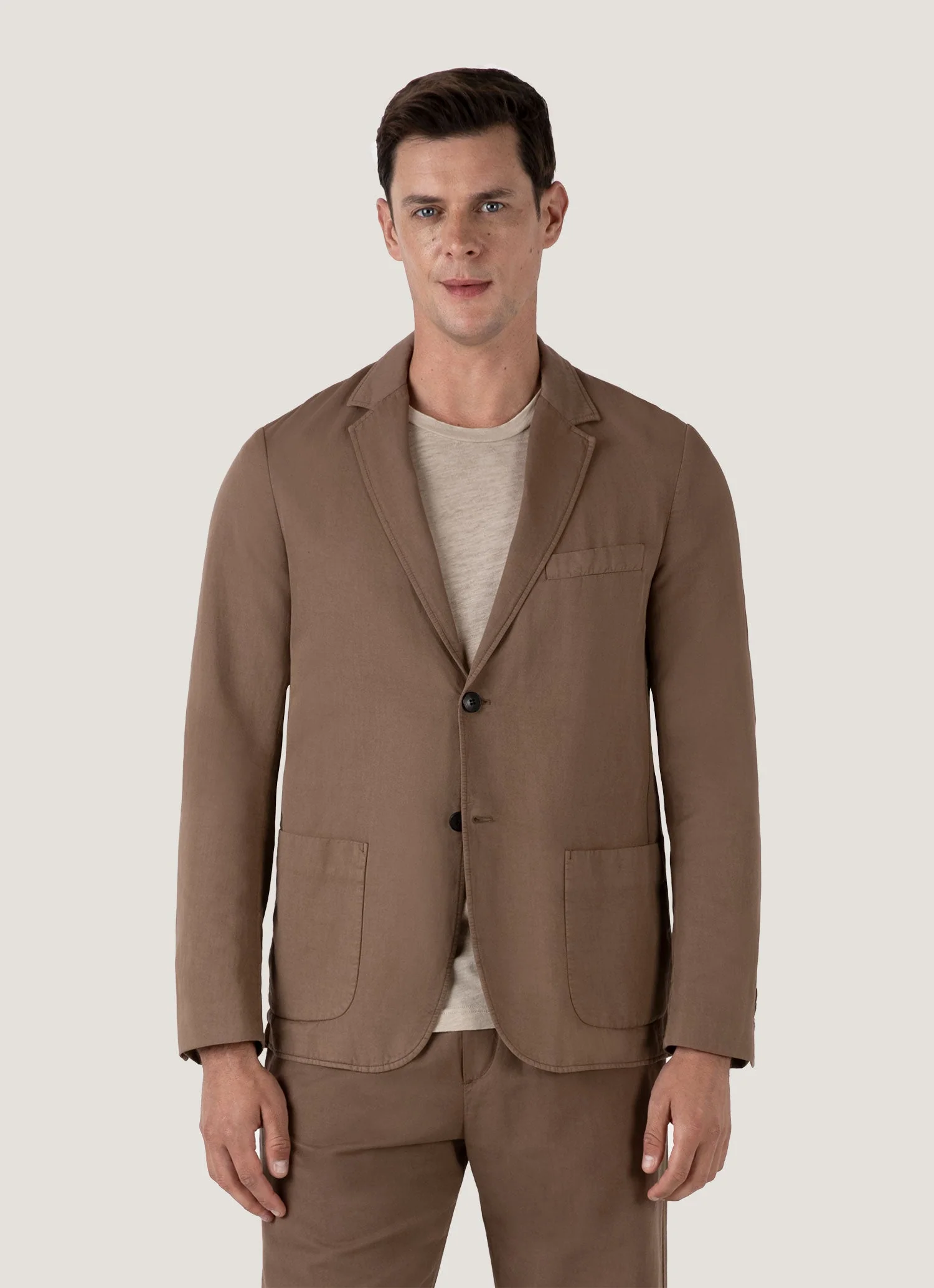 Men's Cotton Linen Blazer in Dark Tan - Image 2
