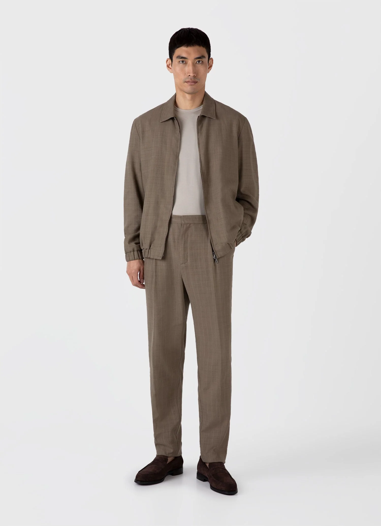 Men's Cotton Raffia Blouson Jacket in Dark Stone - Image 3