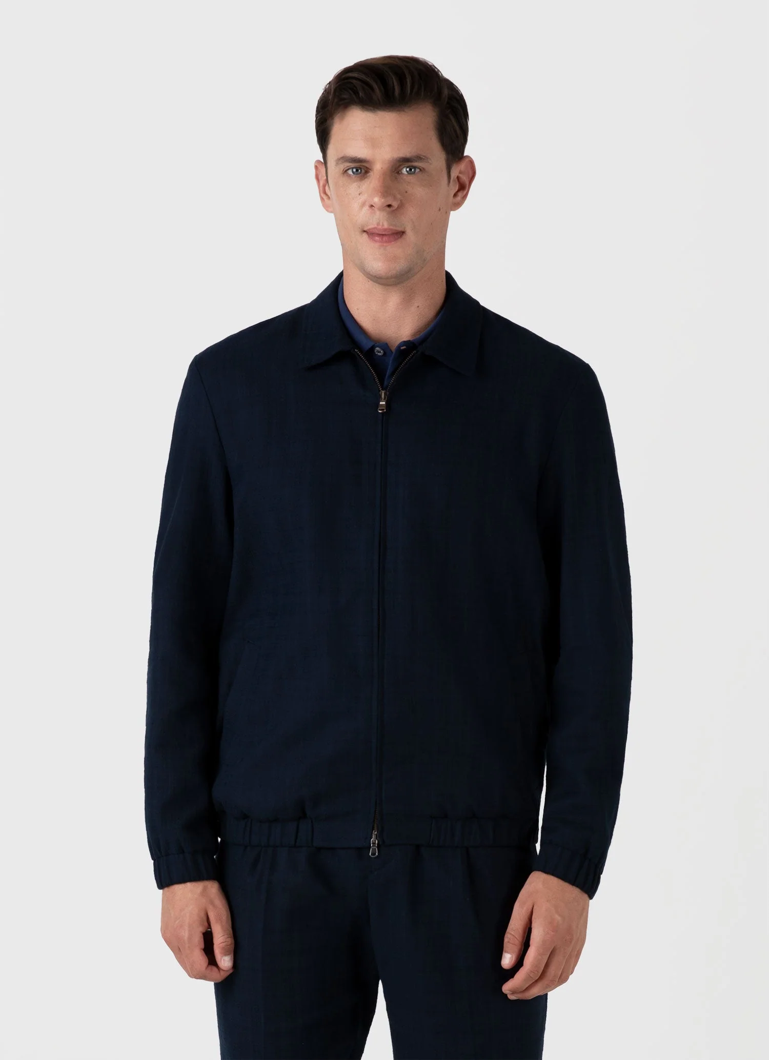 Men's Cotton Raffia Blouson Jacket in Navy - Image 2