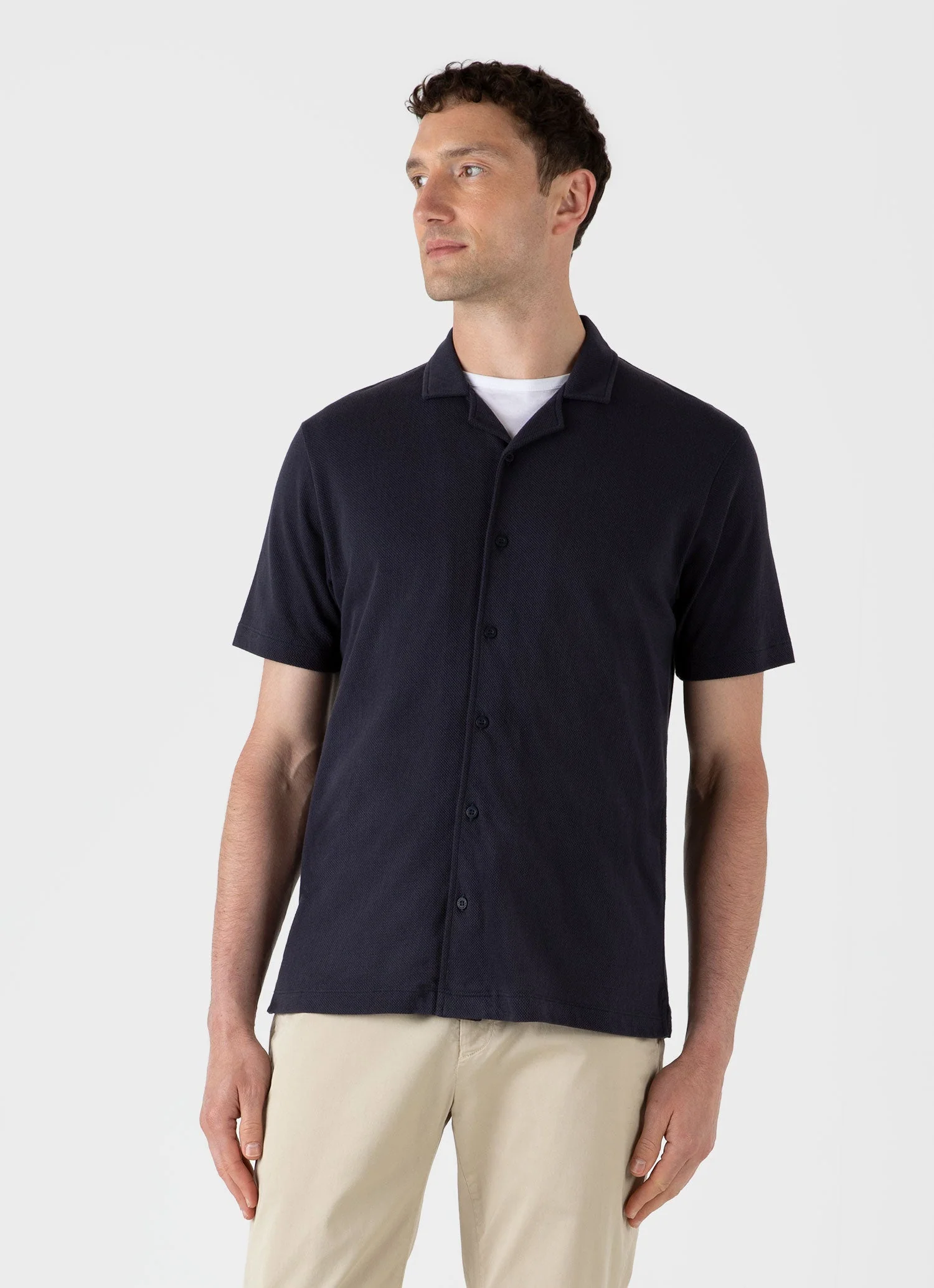 Men's Riviera Camp Collar Shirt in Navy - Image 2