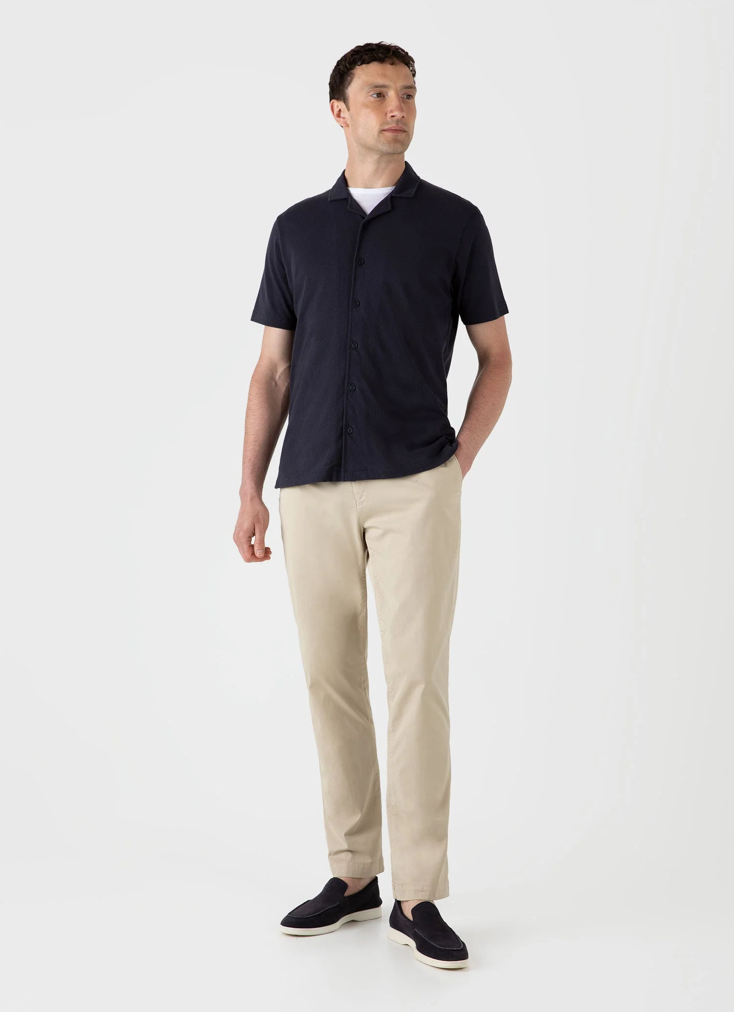 Men's Riviera Camp Collar Shirt in Navy - Image 3