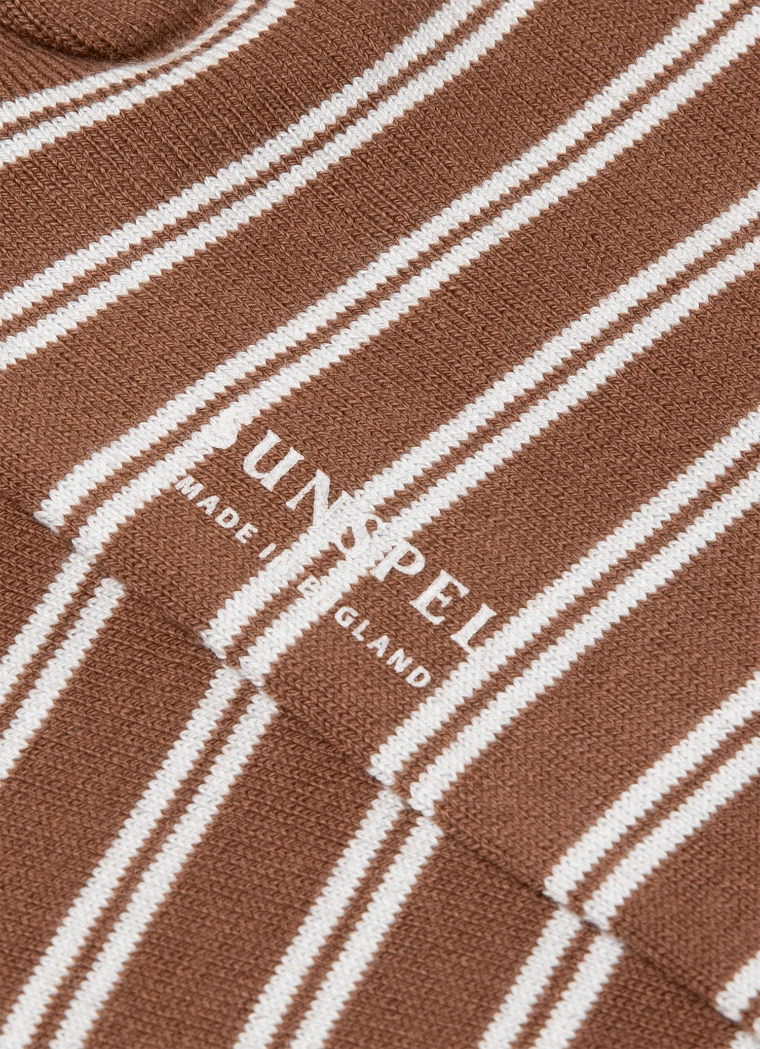 Men's Cotton Socks in Dark Sand/Ecru Tramline Stripe - Image 2