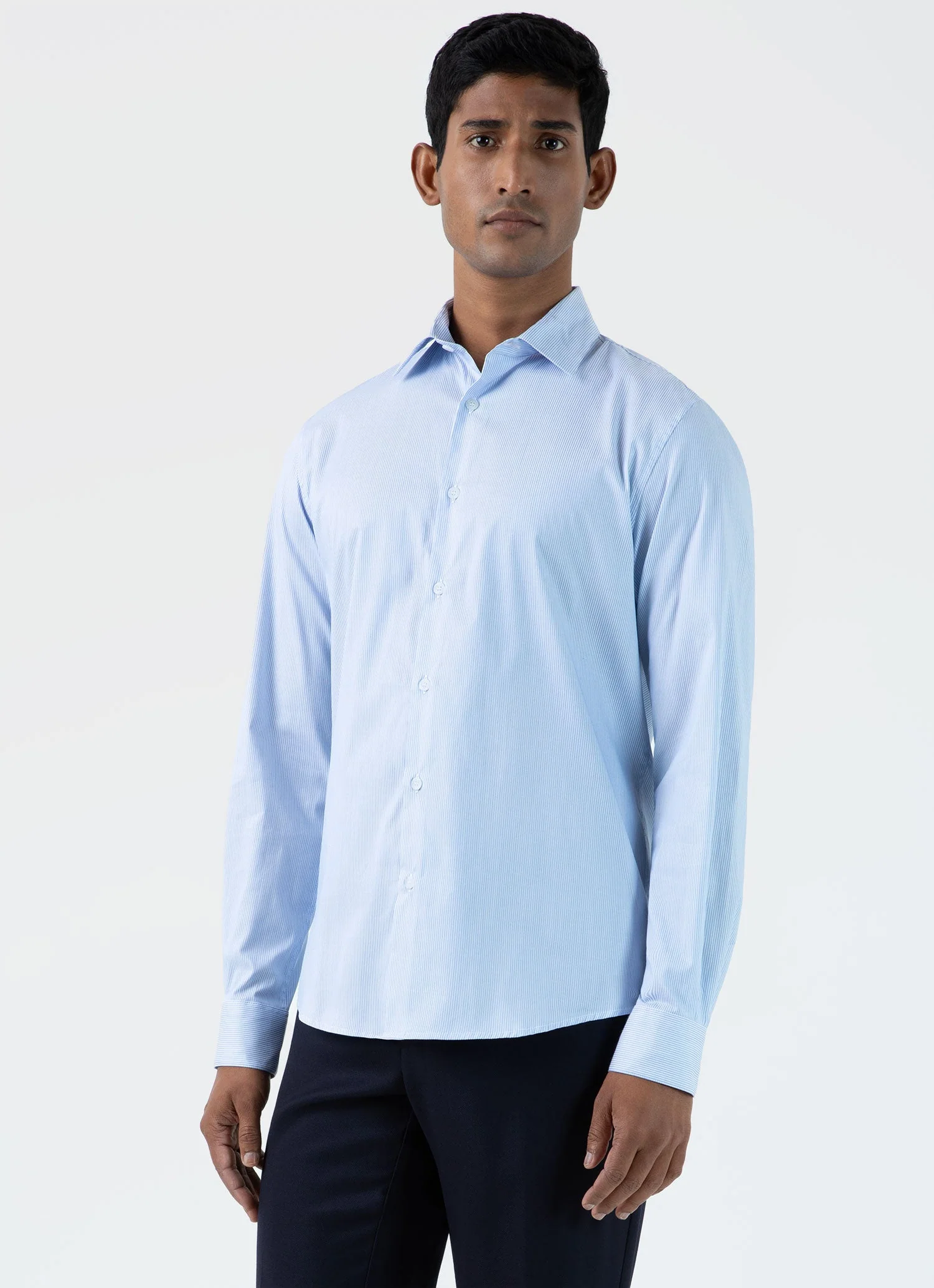 Men's Cotton Stretch Shirt in Light Blue/White - Image 2