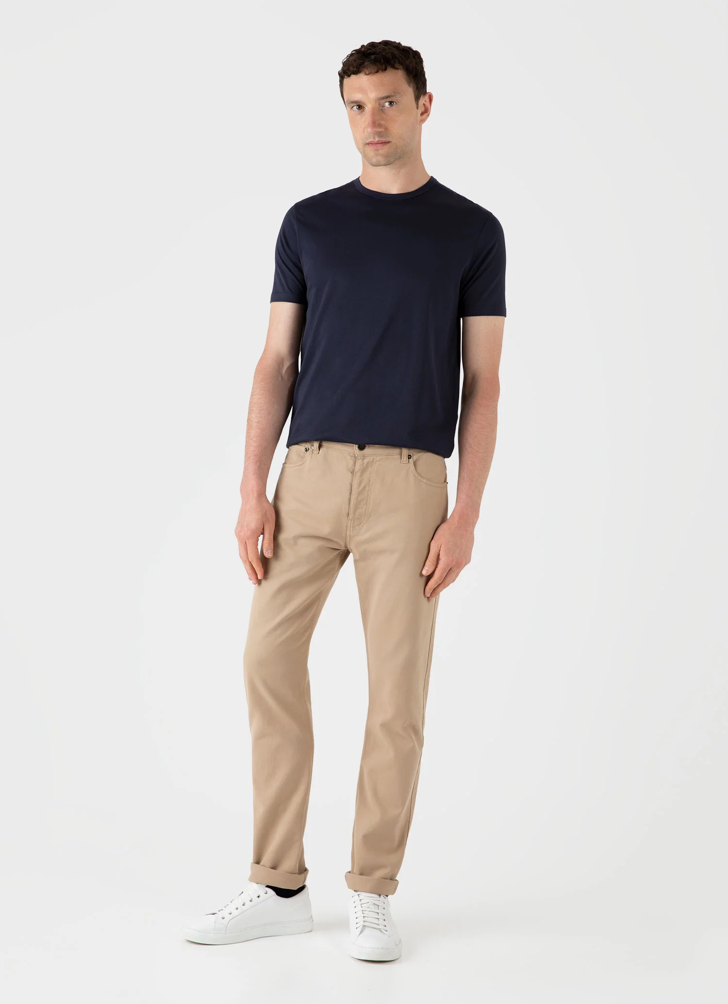 Men's Cotton Drill 5 Pocket Trouser in Stone - Image 2