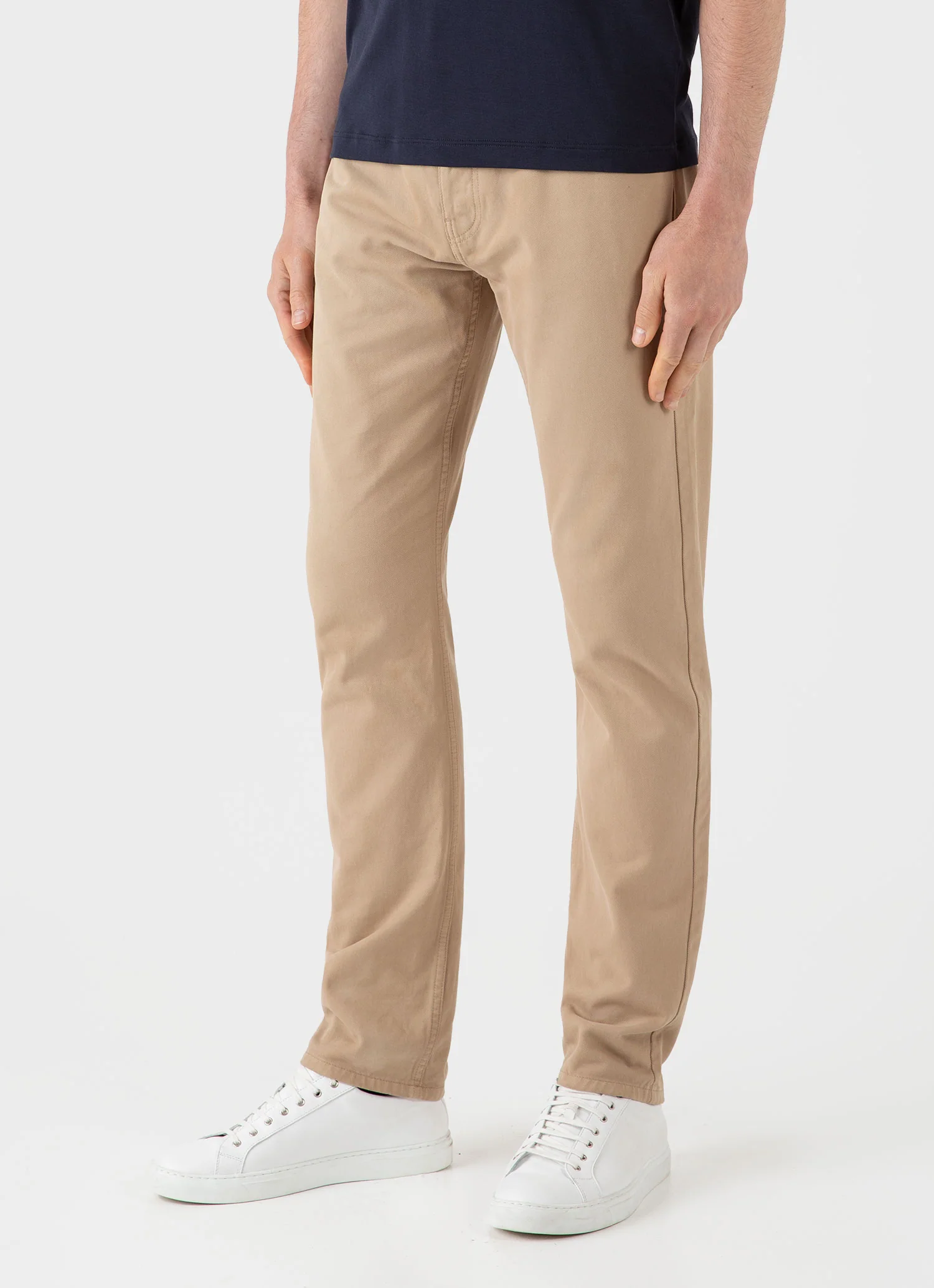 Men's Cotton Drill 5 Pocket Trouser in Stone - Image 3