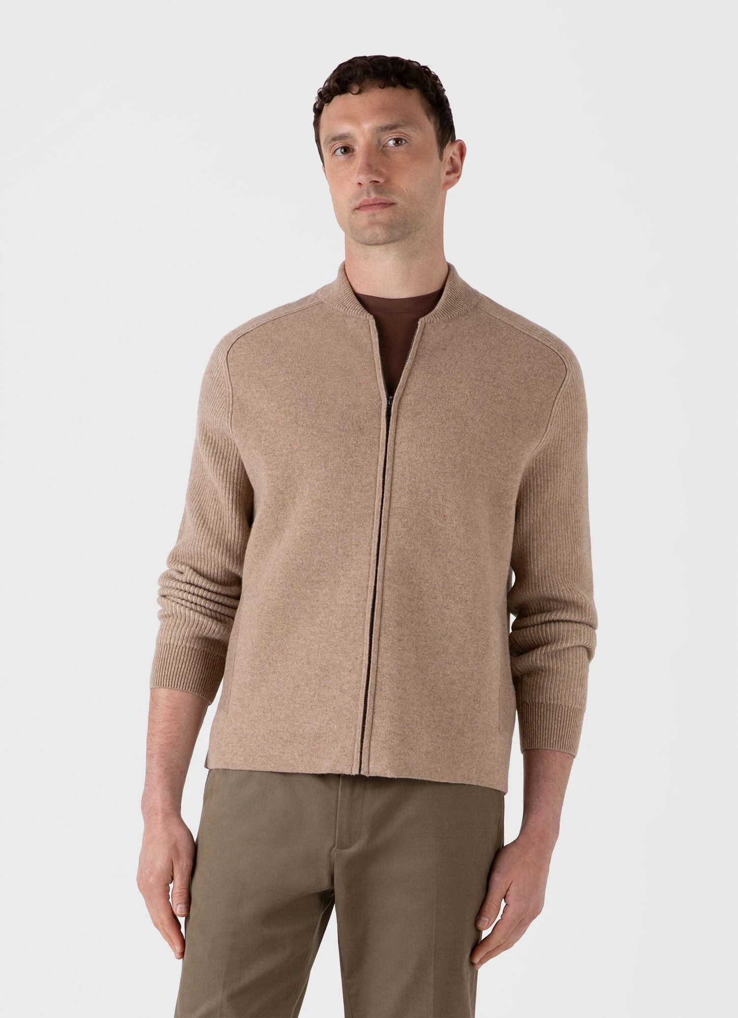 Men's Double Faced Bomber Jacket in Light Sandstone - Image 2