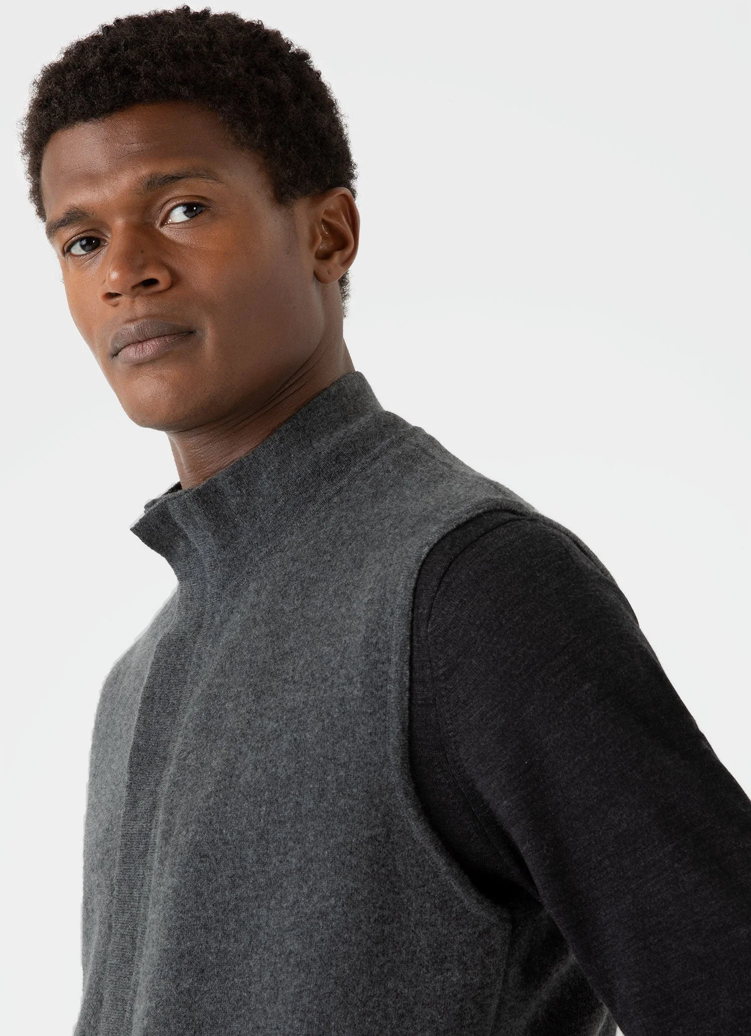 Men's Double Faced Gilet in Charcoal Melange - Image 6