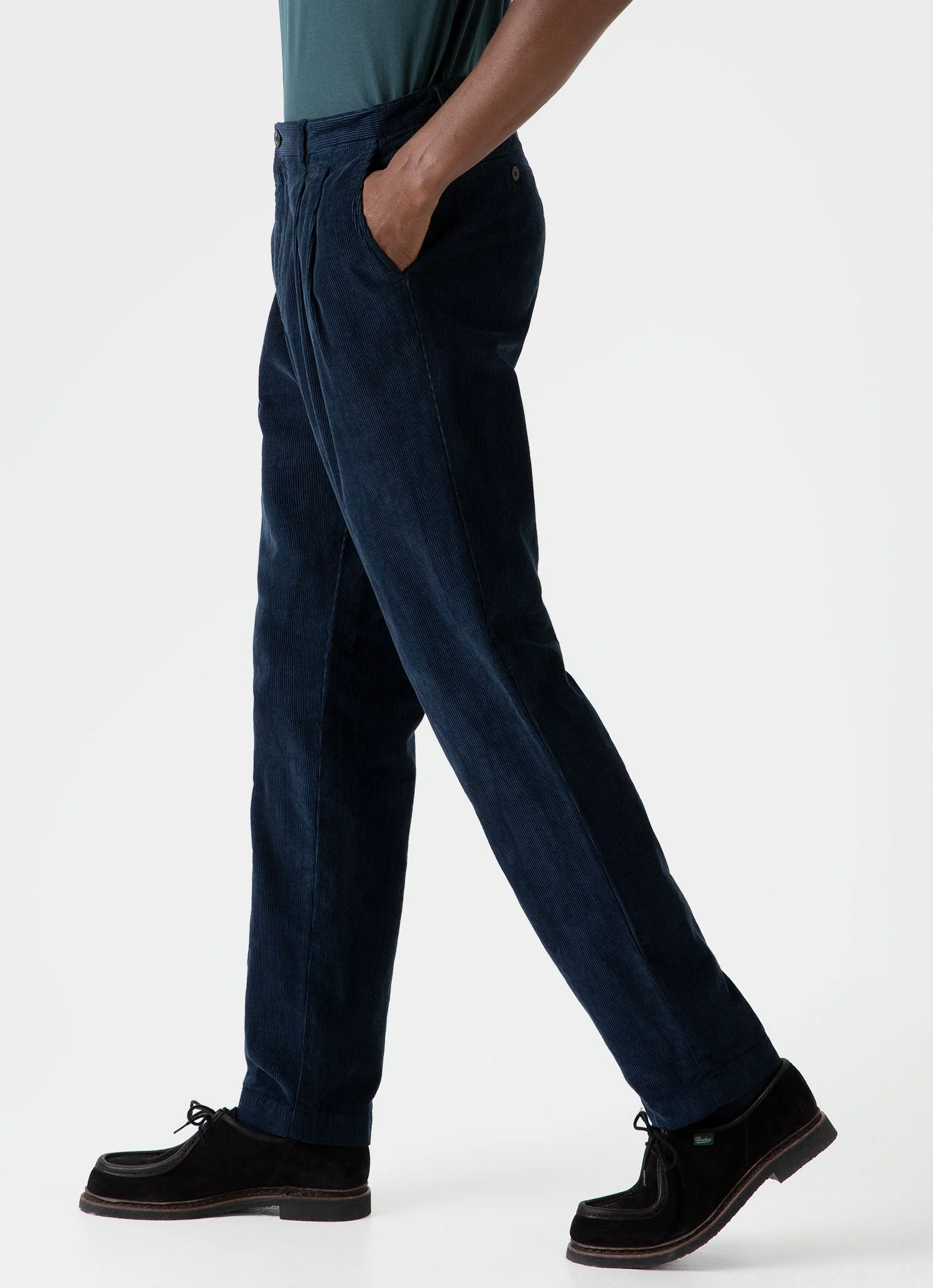 Men's Double Pleat Corduroy Trouser in Navy - Image 5