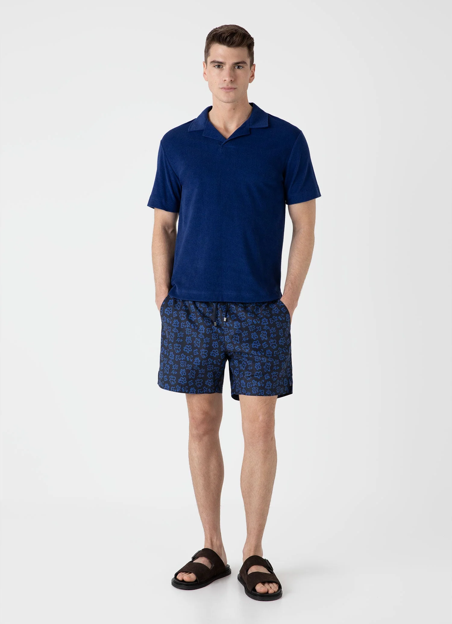 Men's Drawstring Swim Short in Painted Flower Print - Image 2