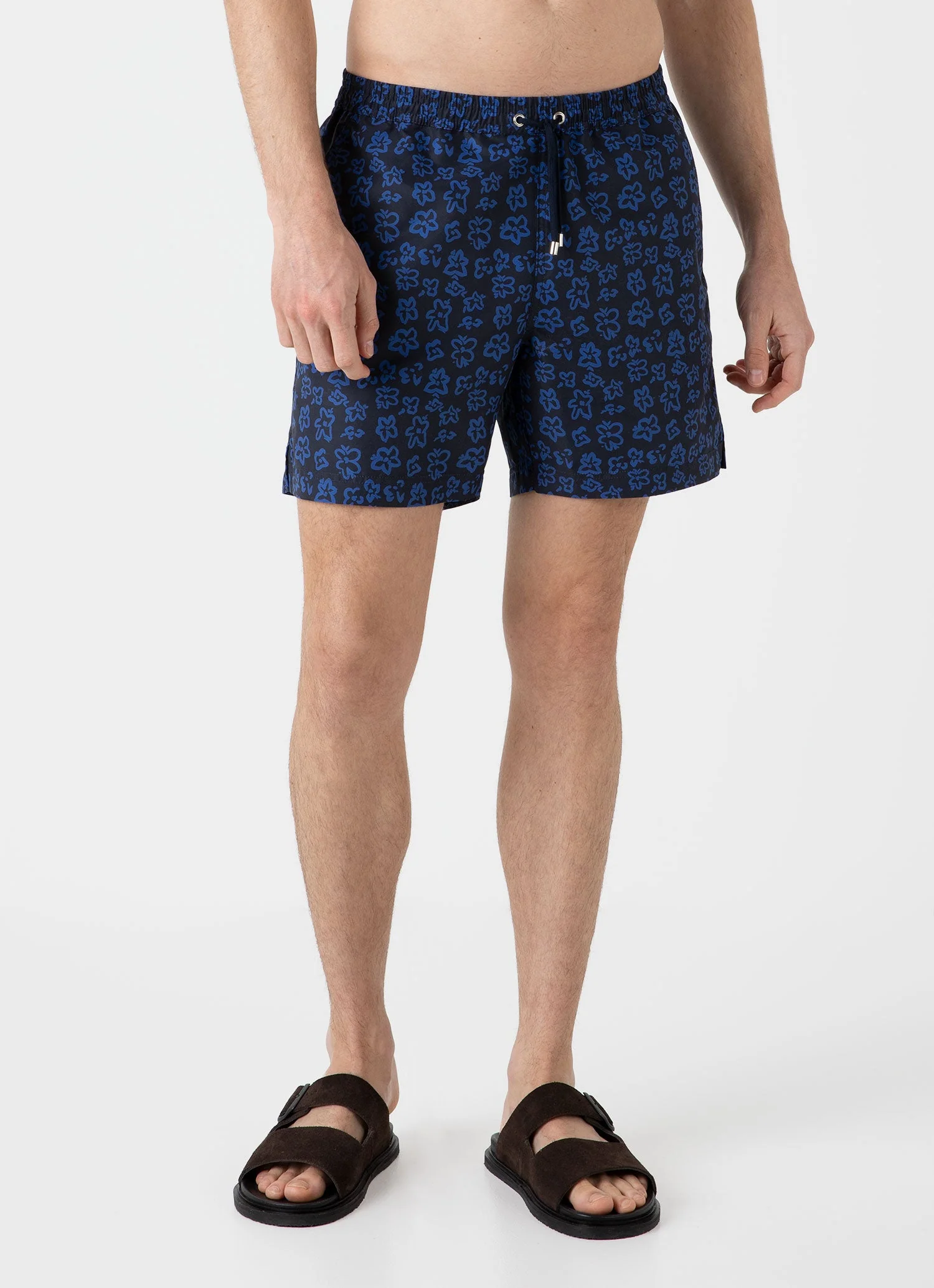 Men's Drawstring Swim Short in Painted Flower Print - Image 3