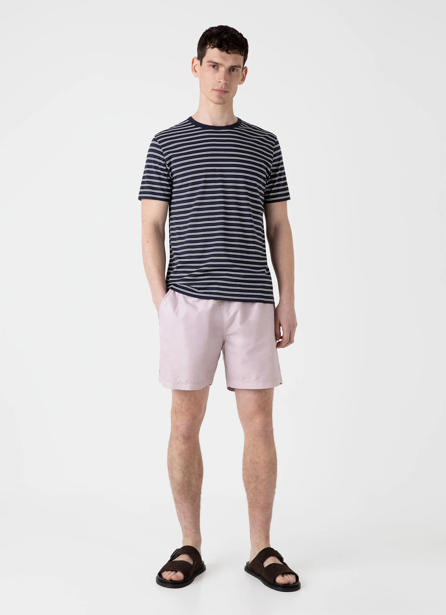 Men's Drawstring Swim Shorts in Pale Pink - Image 2