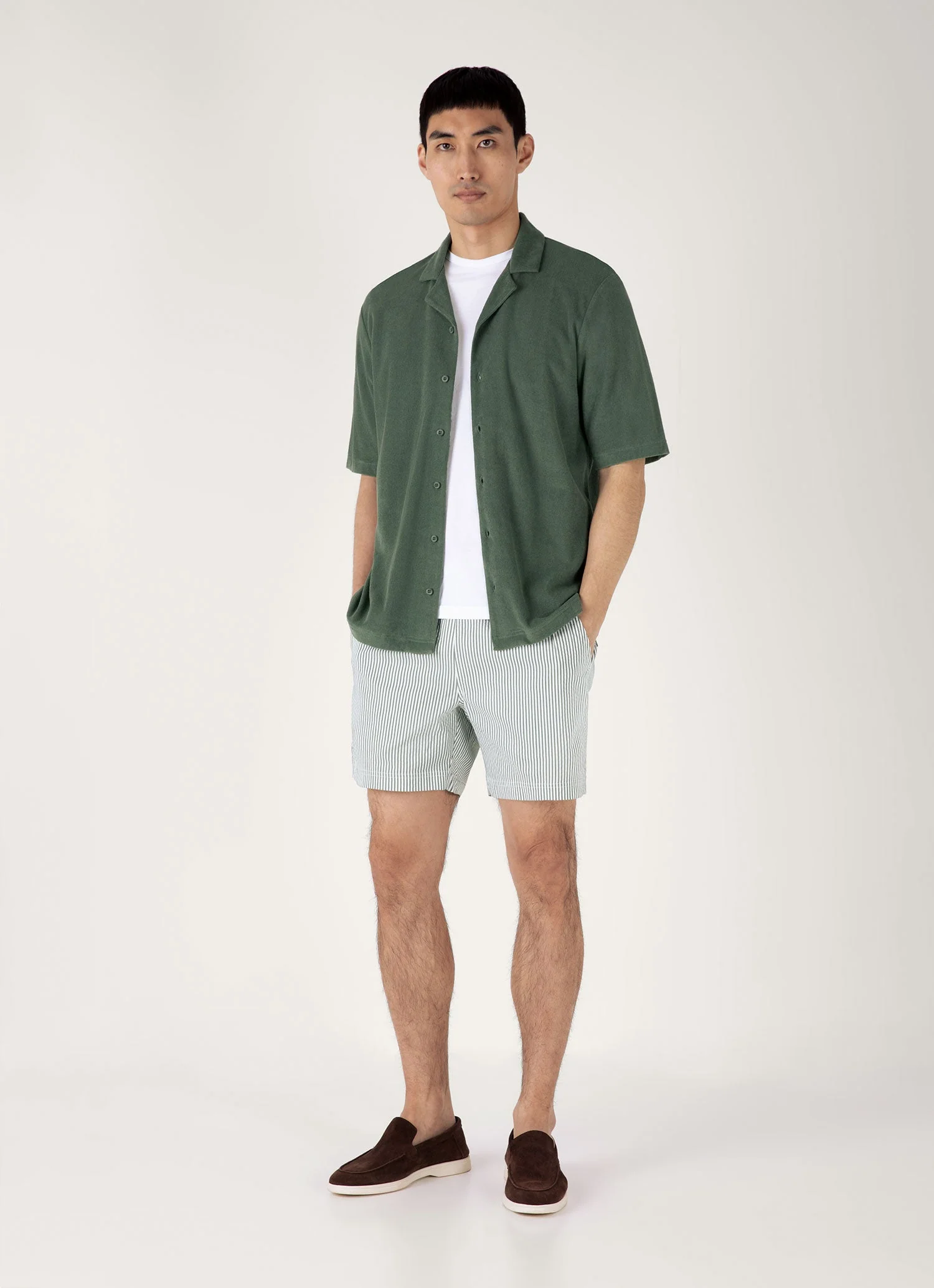 Men's Drawstring Swim Shorts in Dusk Green/White - Image 2