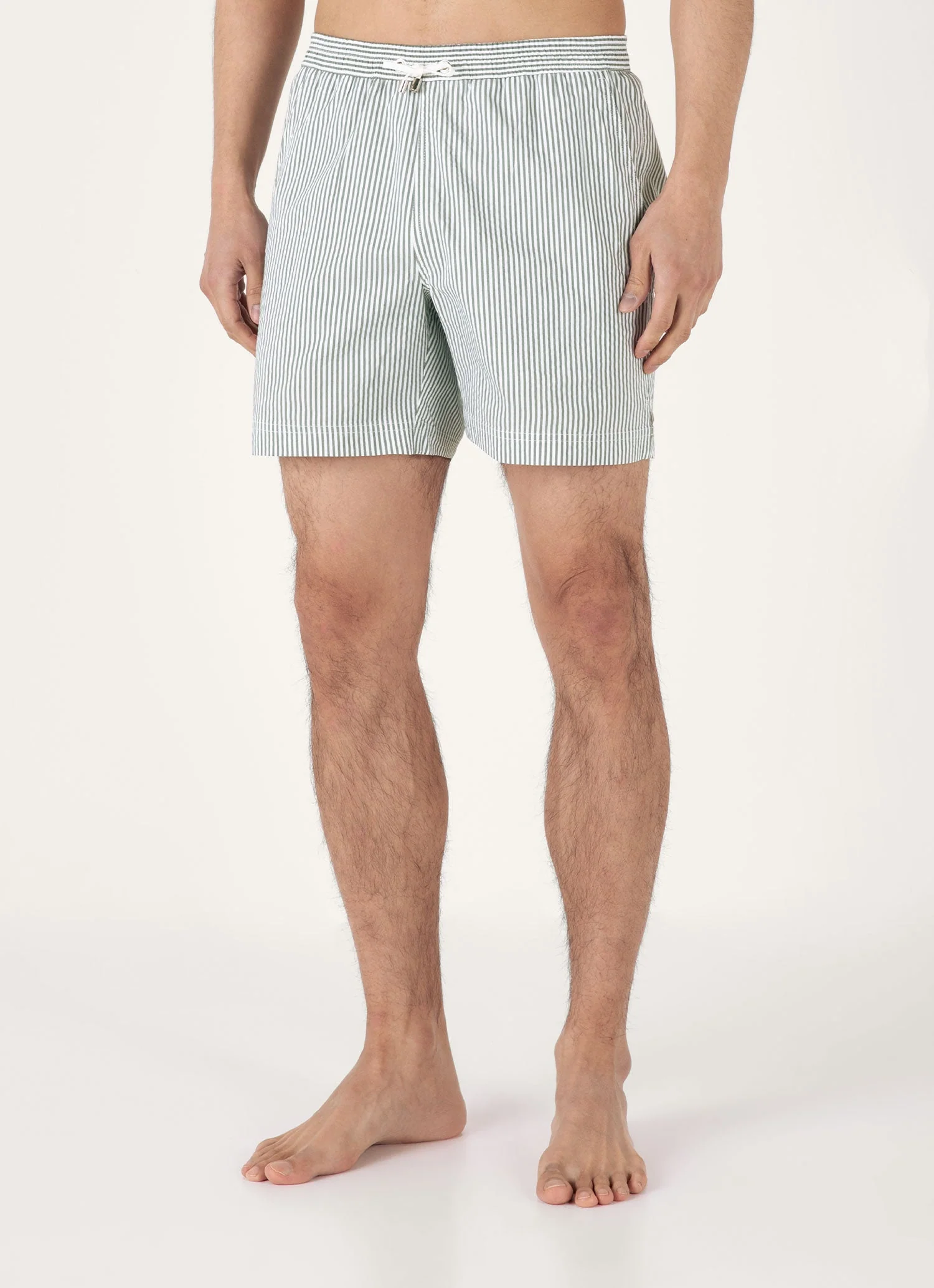 Men's Drawstring Swim Shorts in Dusk Green/White - Image 3