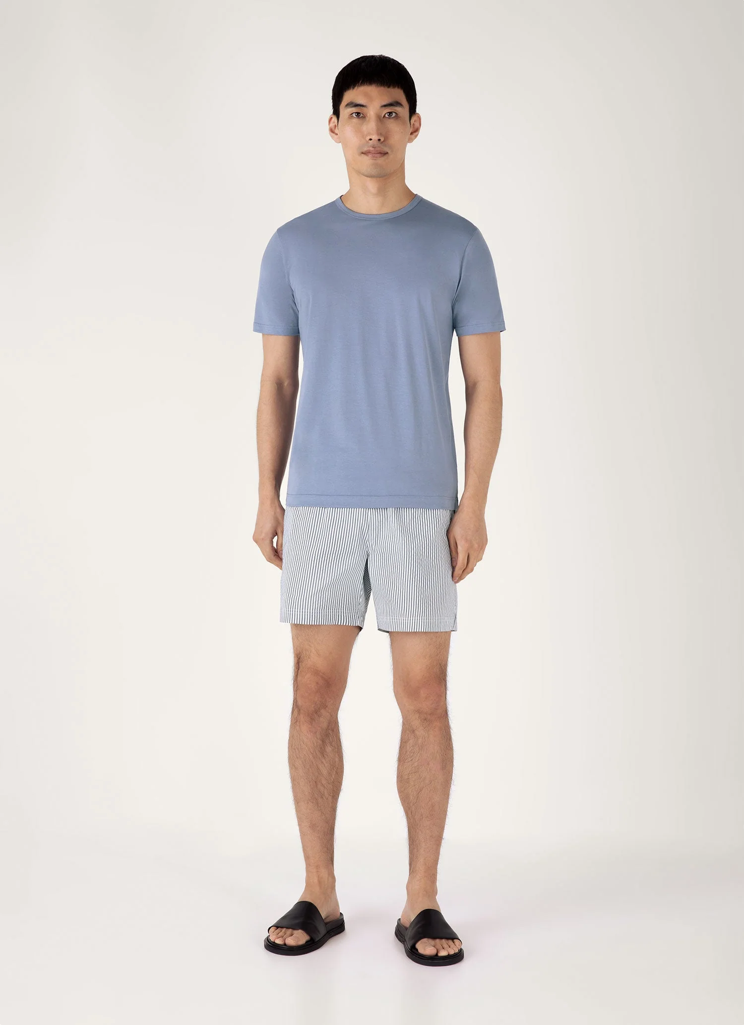 Men's Drawstring Swim Shorts in Navy/White - Image 2