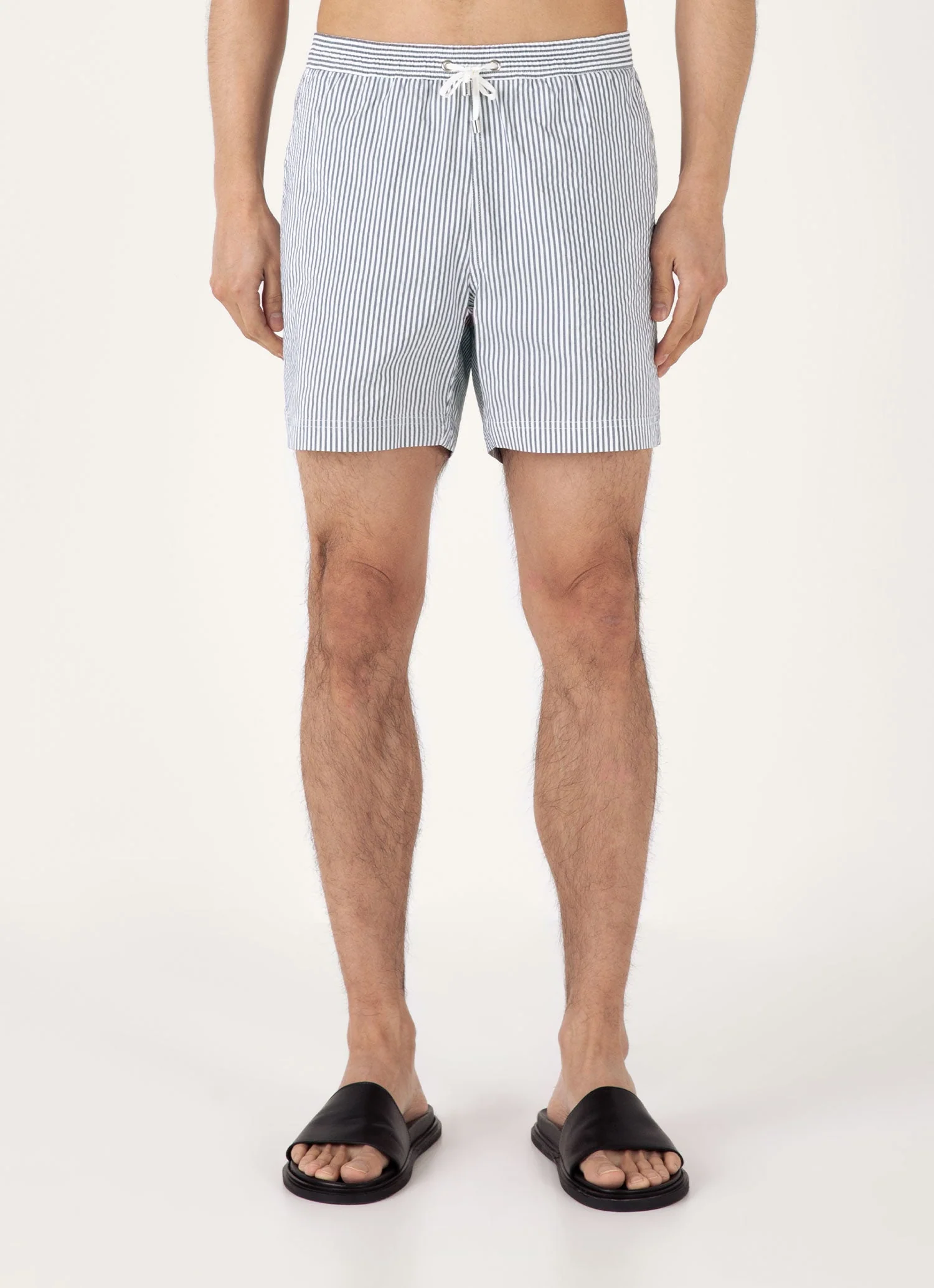Men's Drawstring Swim Shorts in Navy/White - Image 3