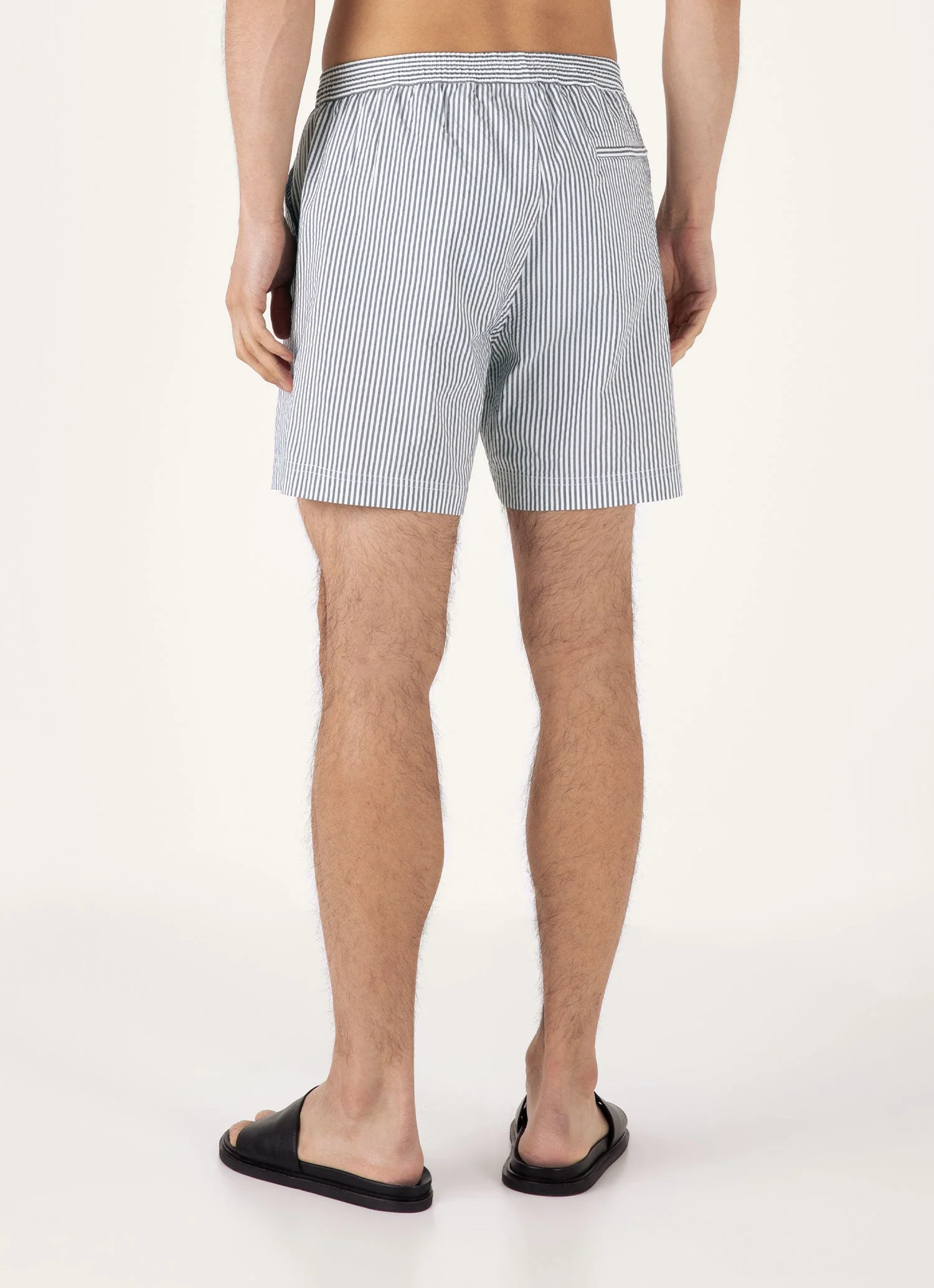Men's Drawstring Swim Shorts in Navy/White - Image 5