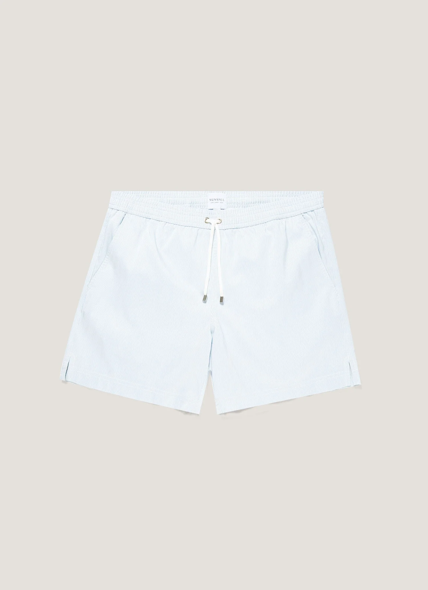 Men's Drawstring Swim Shorts in Sky Blue/White