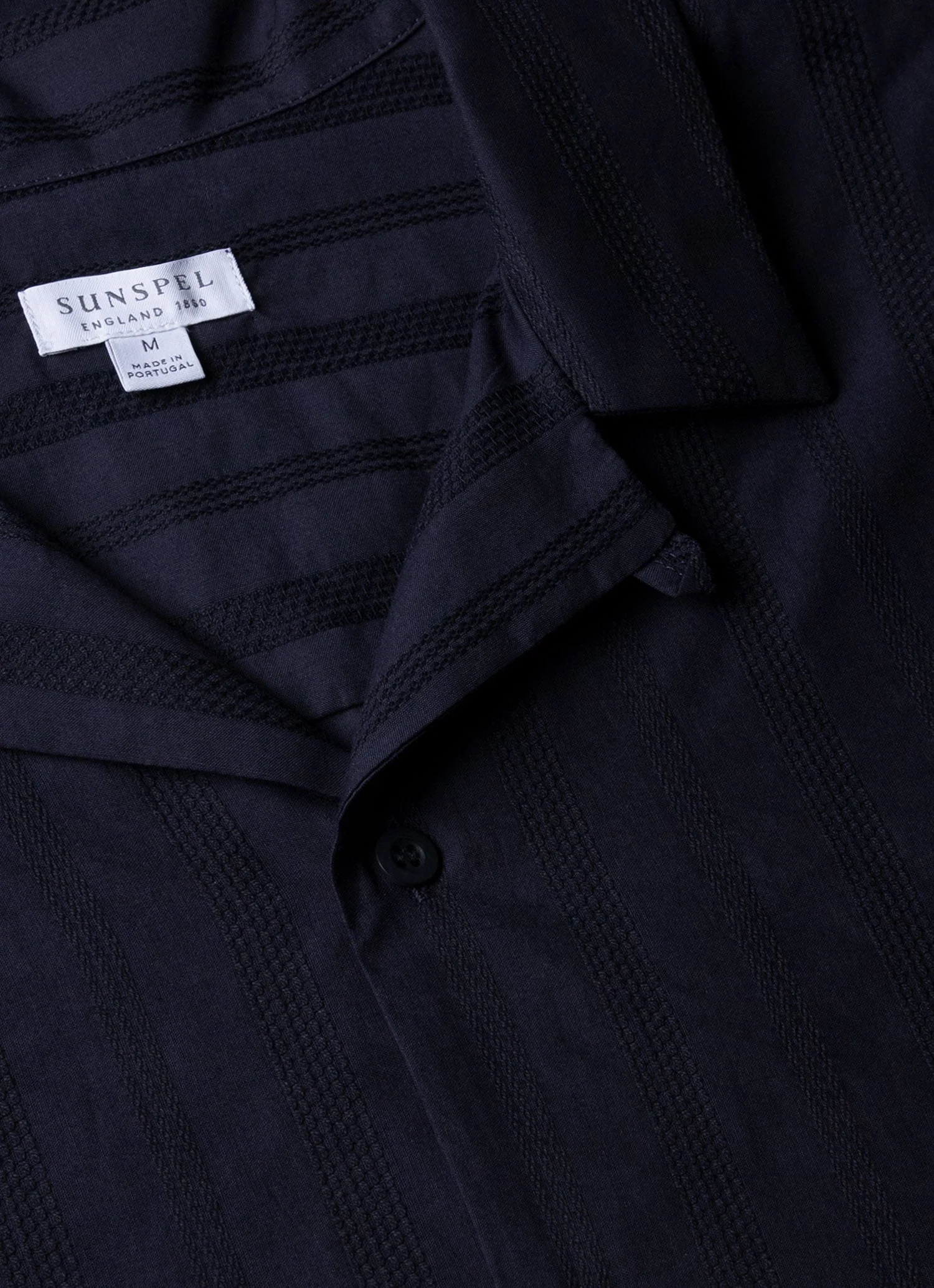 Men's Embroidered Stripe Camp Collar Shirt in Navy - Image 4