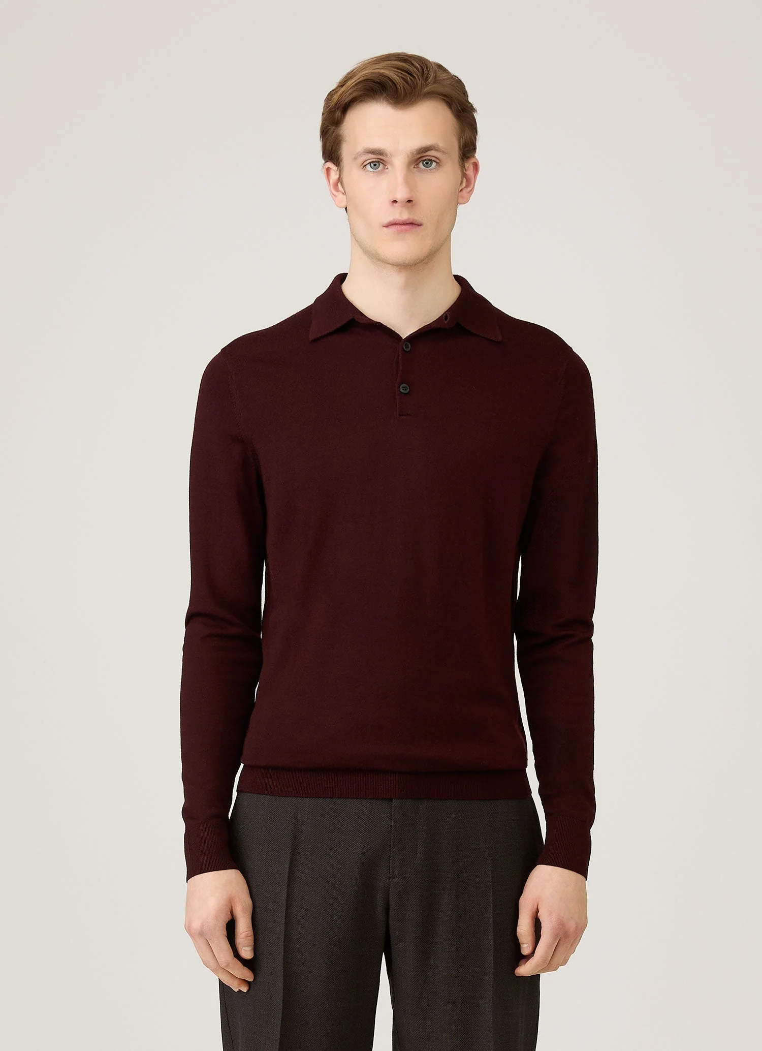 Men's Extra-Fine Merino Knitted Polo Shirt in Bakelite - Image 2