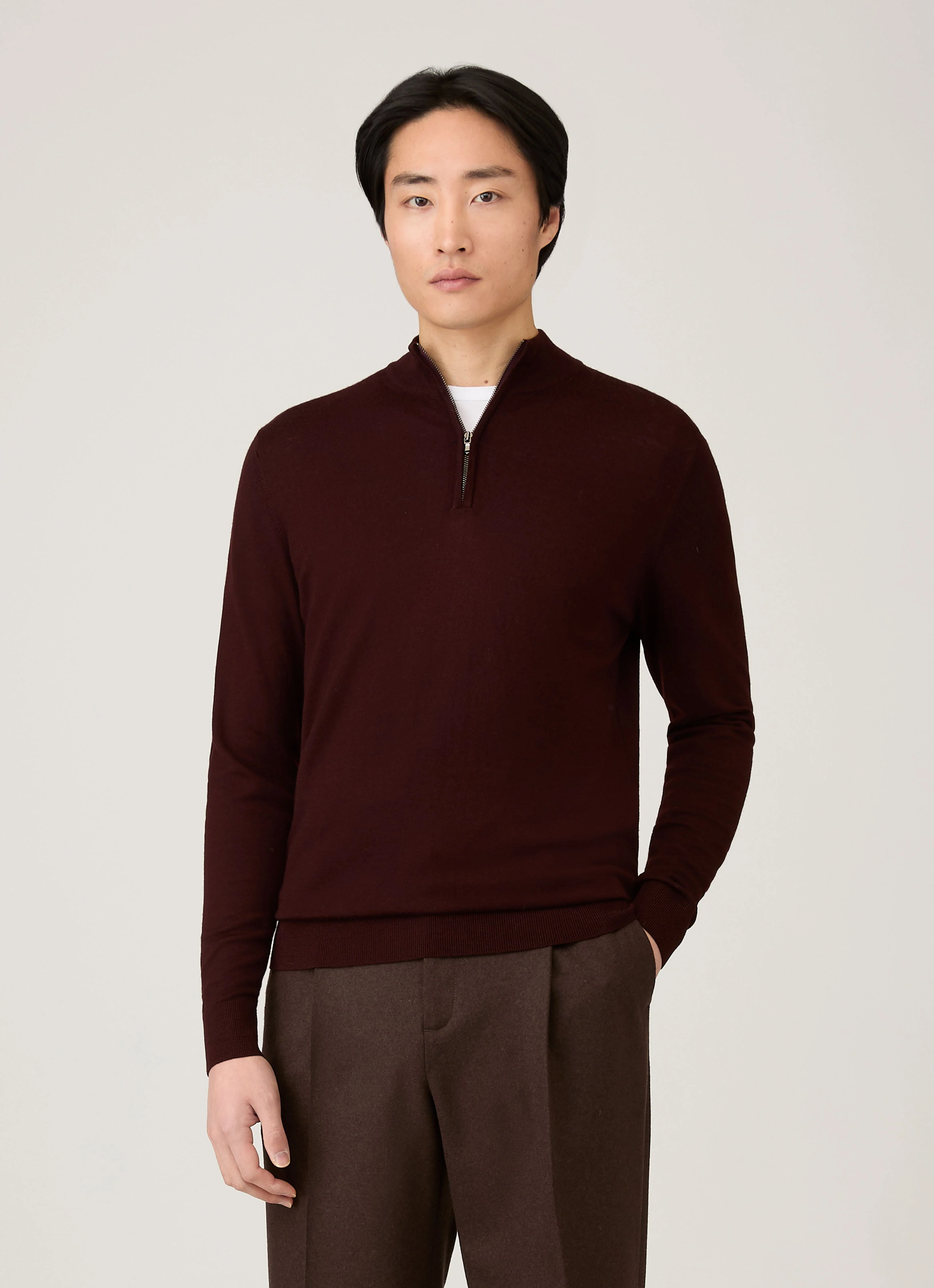 Men's Extra-Fine Merino Zip Neck in Bakelite - Image 2