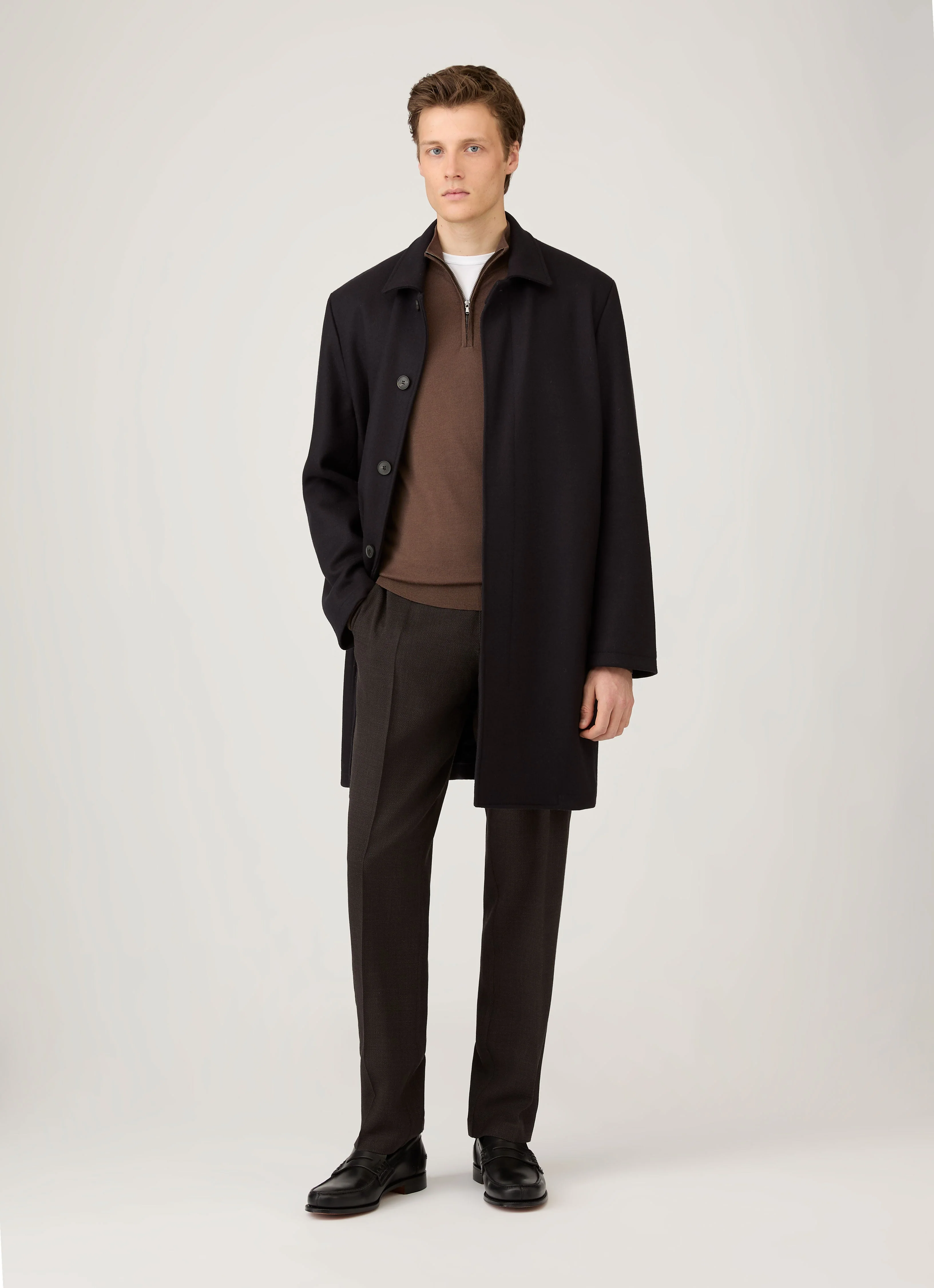 Men's Extra-Fine Merino Zip Neck in Bark - Image 3