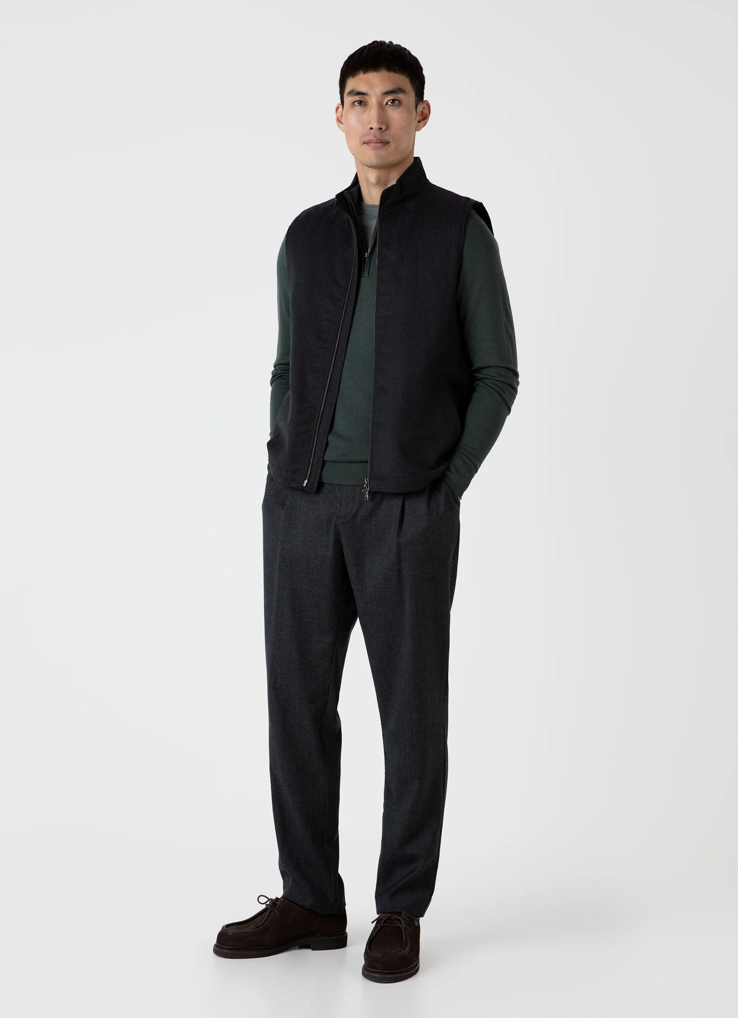 Men's Extra-Fine Merino Zip Neck in Drill Green - Image 3