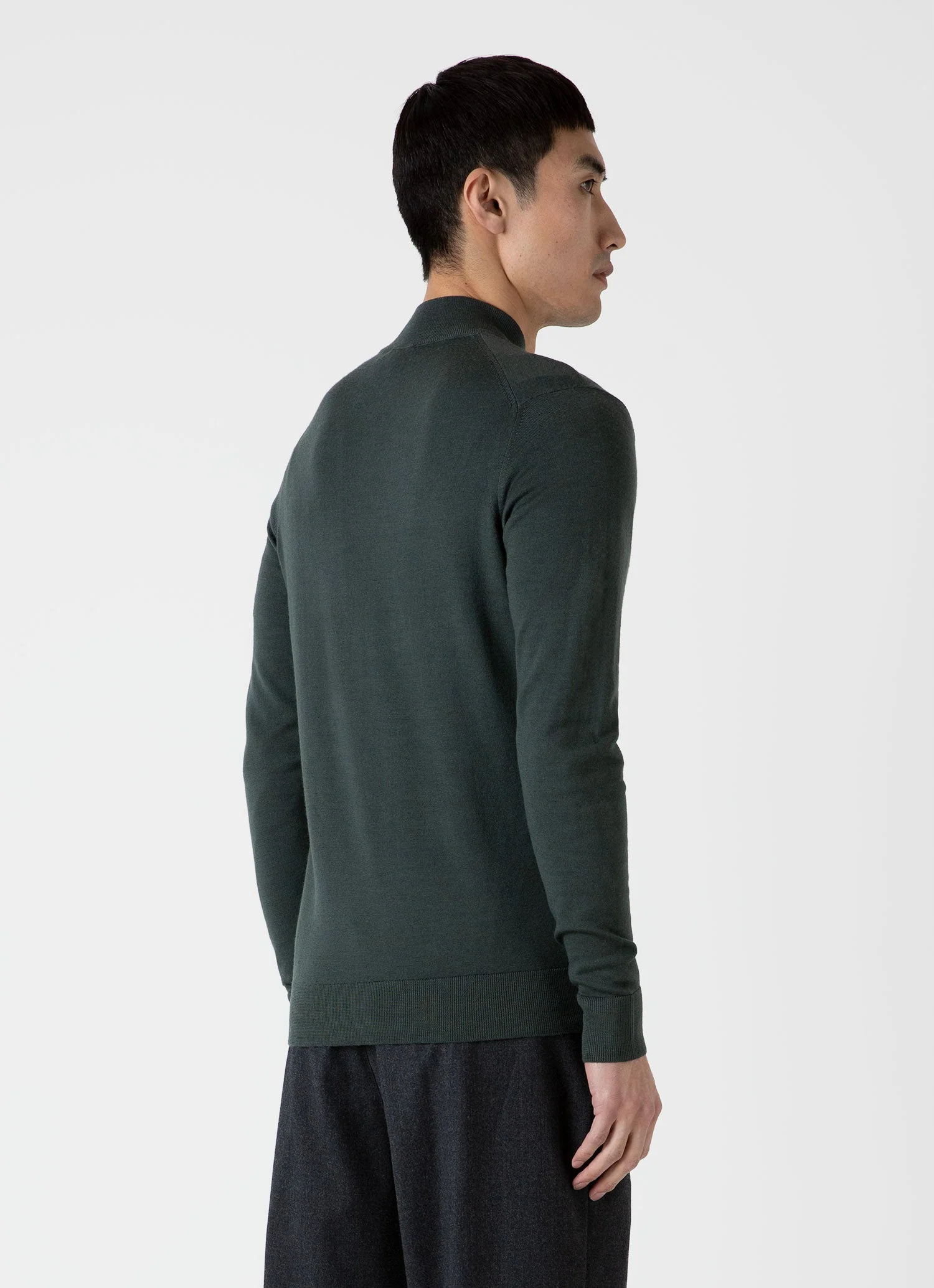 Men's Extra-Fine Merino Zip Neck in Drill Green - Image 5
