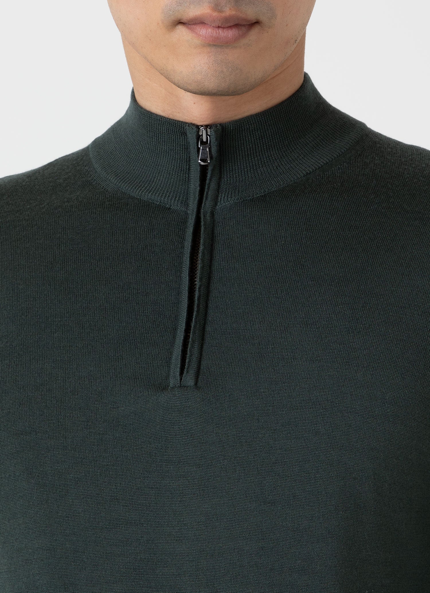 Men's Extra-Fine Merino Zip Neck in Drill Green - Image 6