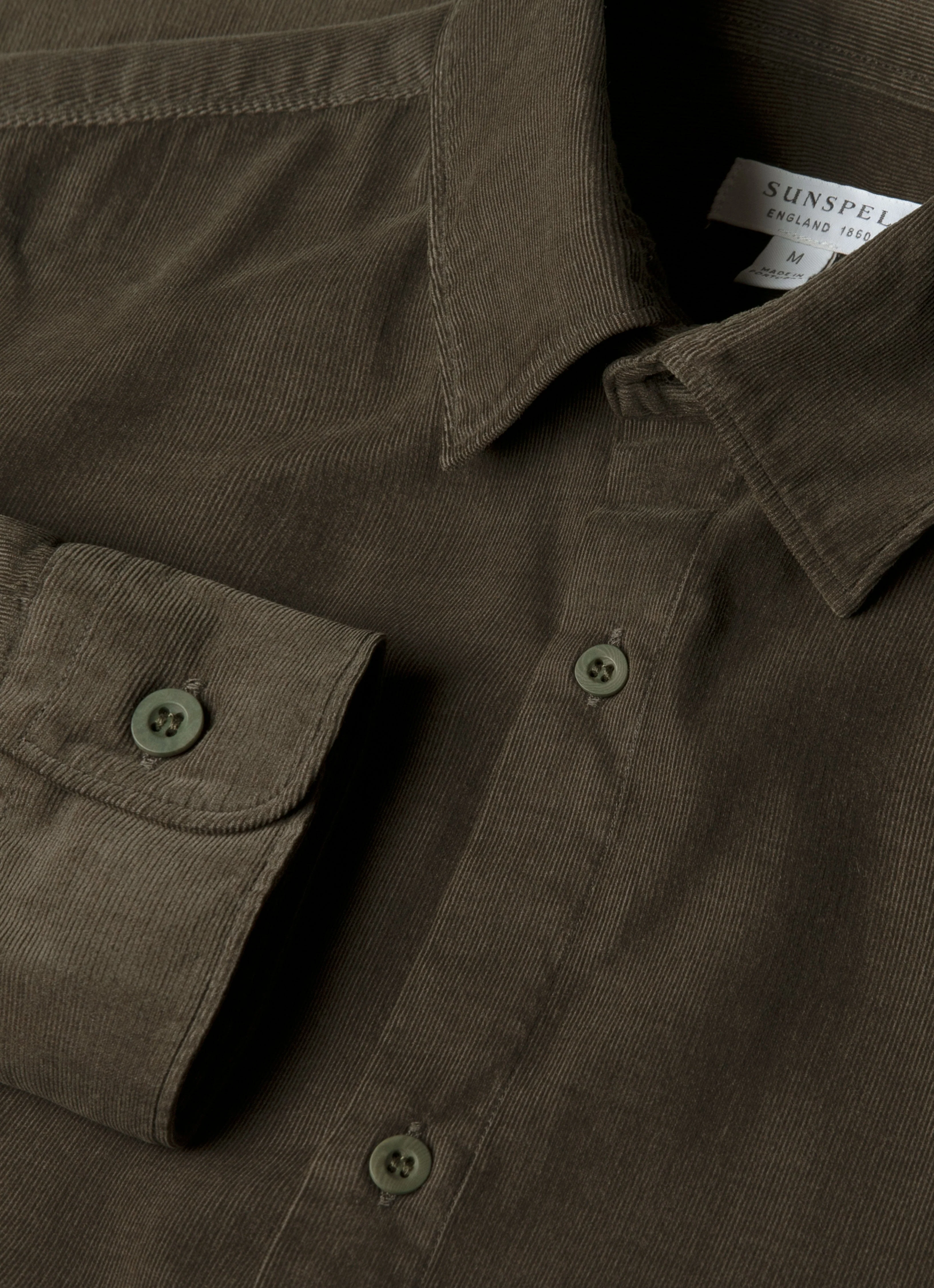 Men's Fine Cord Shirt in Dark Green - Image 4