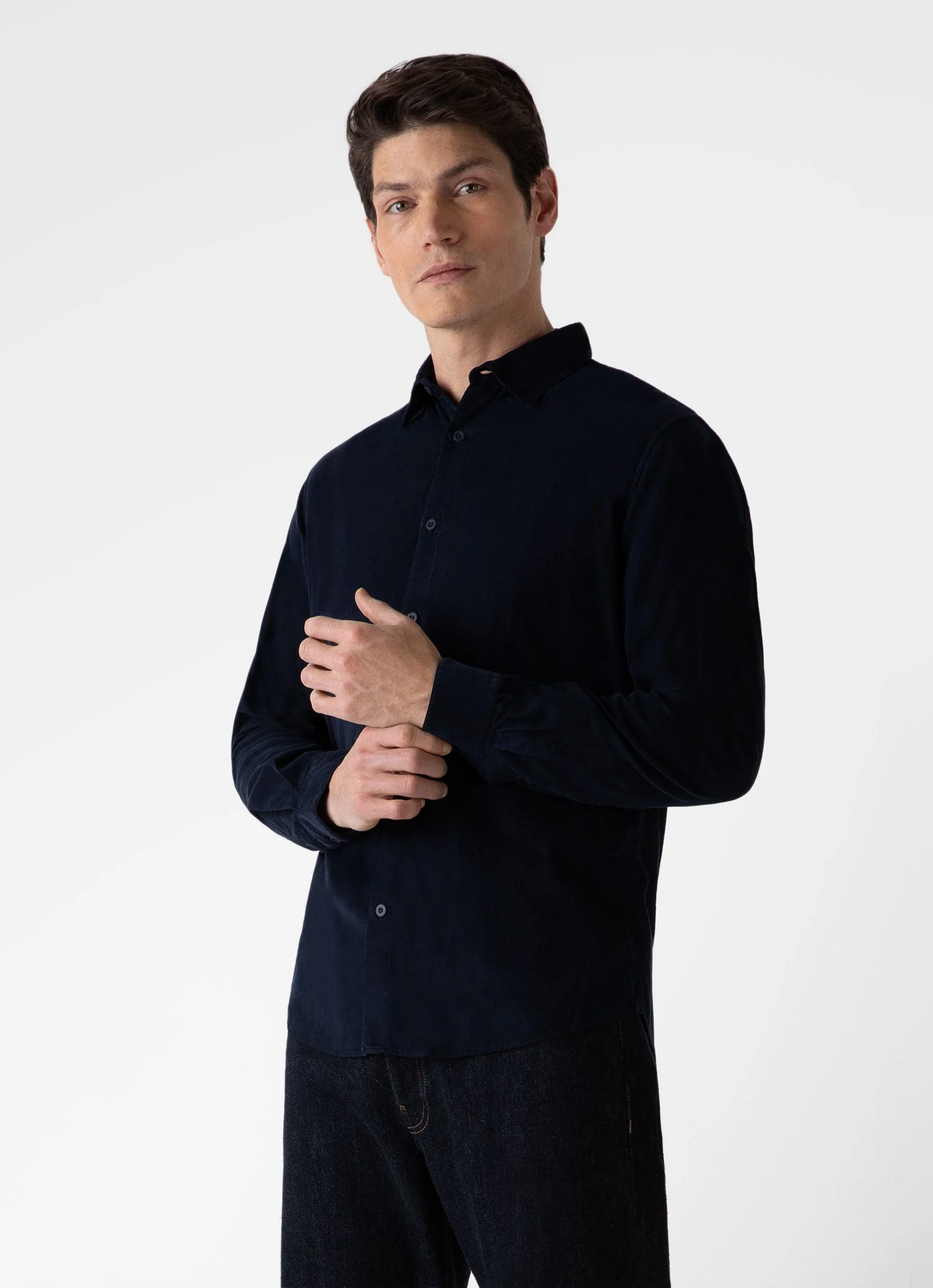 Men's Fine Cord Shirt in Navy - Image 2