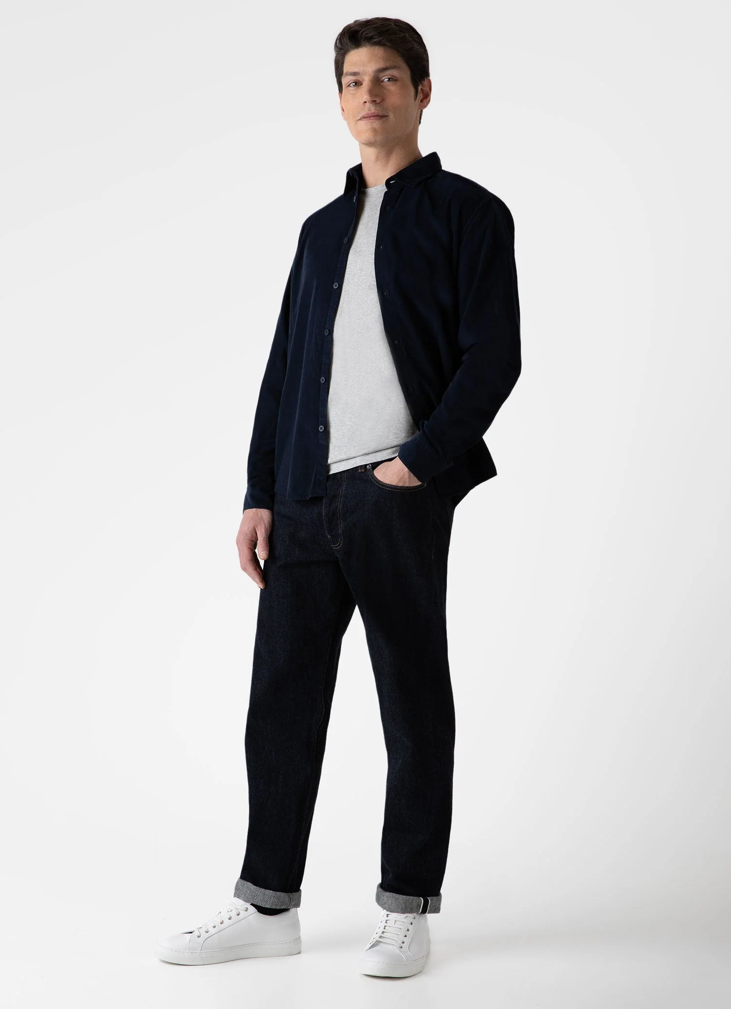 Men's Fine Cord Shirt in Navy - Image 3