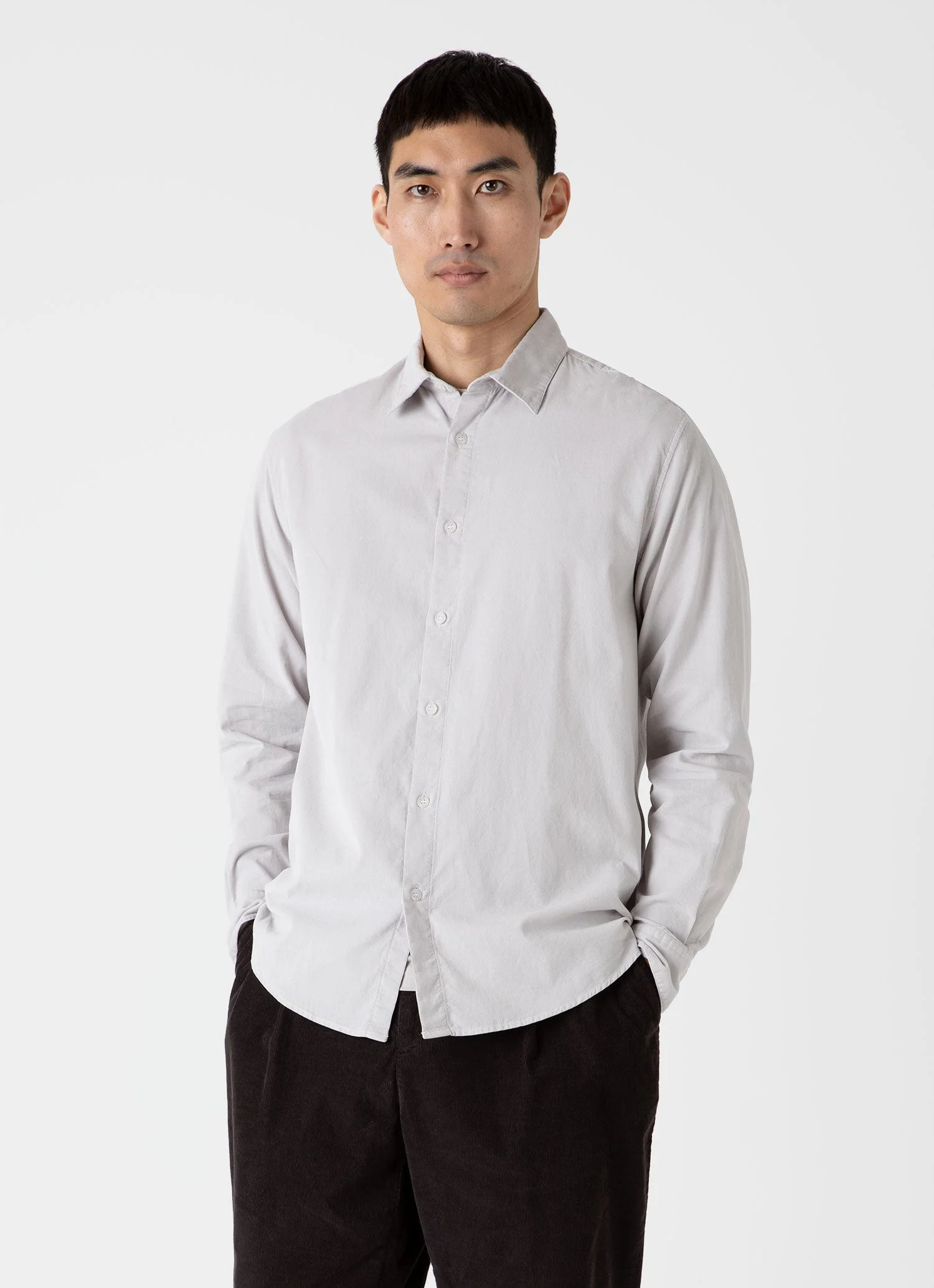 Men's Fine Cord Shirt in Putty - Image 2