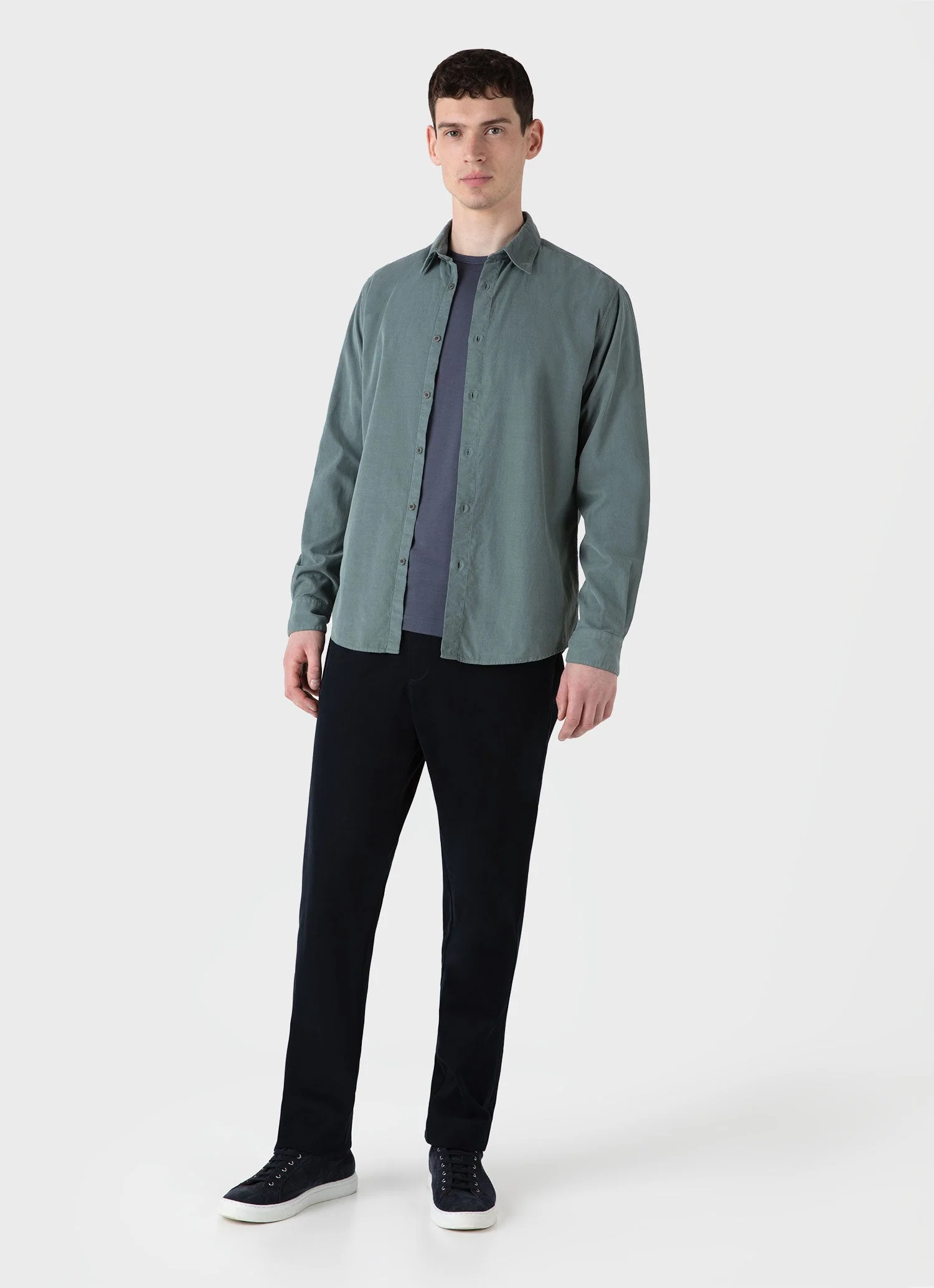 Men's Fine Cord Shirt in Smoke Green - Image 3