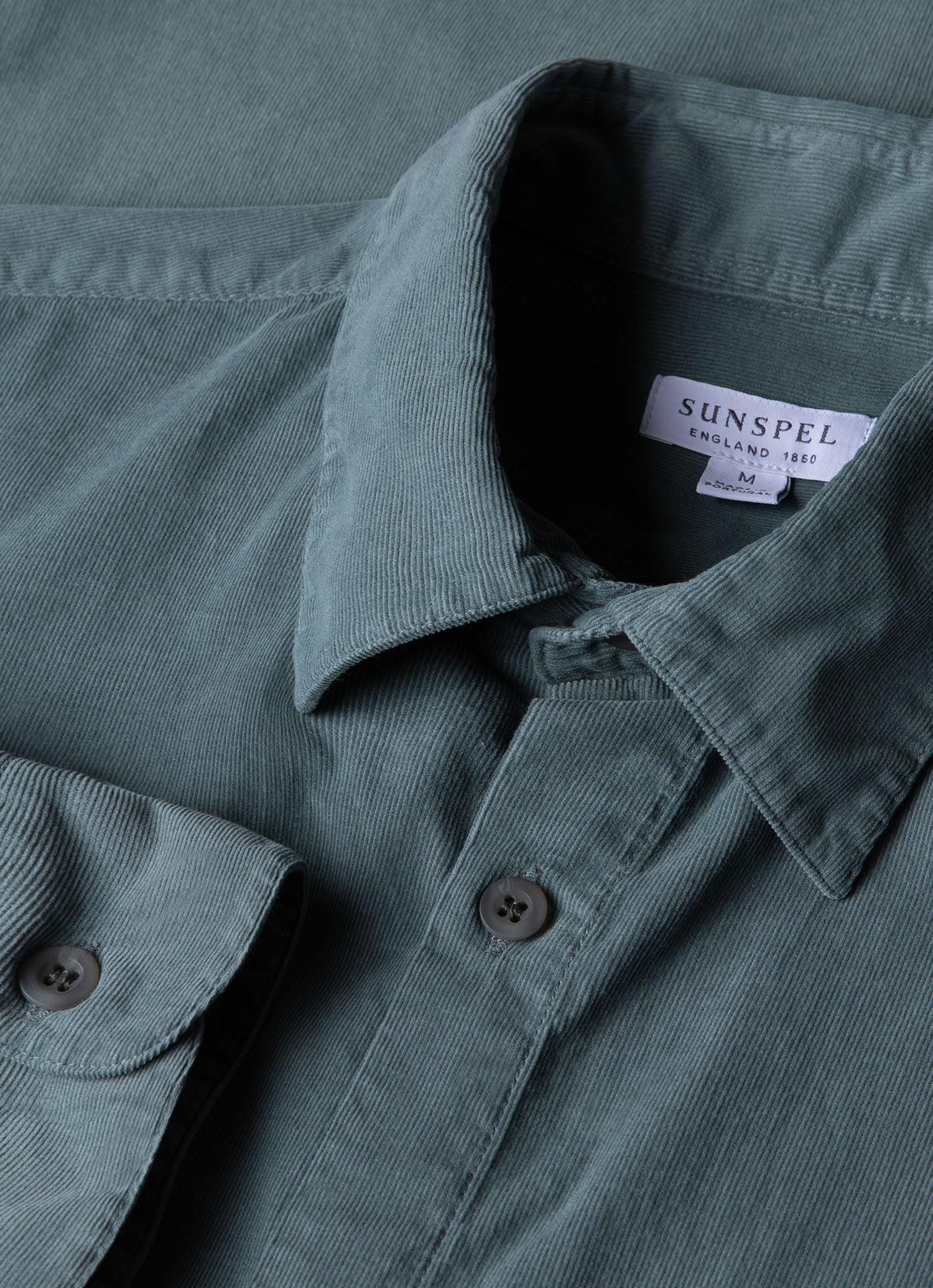 Men's Fine Cord Shirt in Smoke Green - Image 4