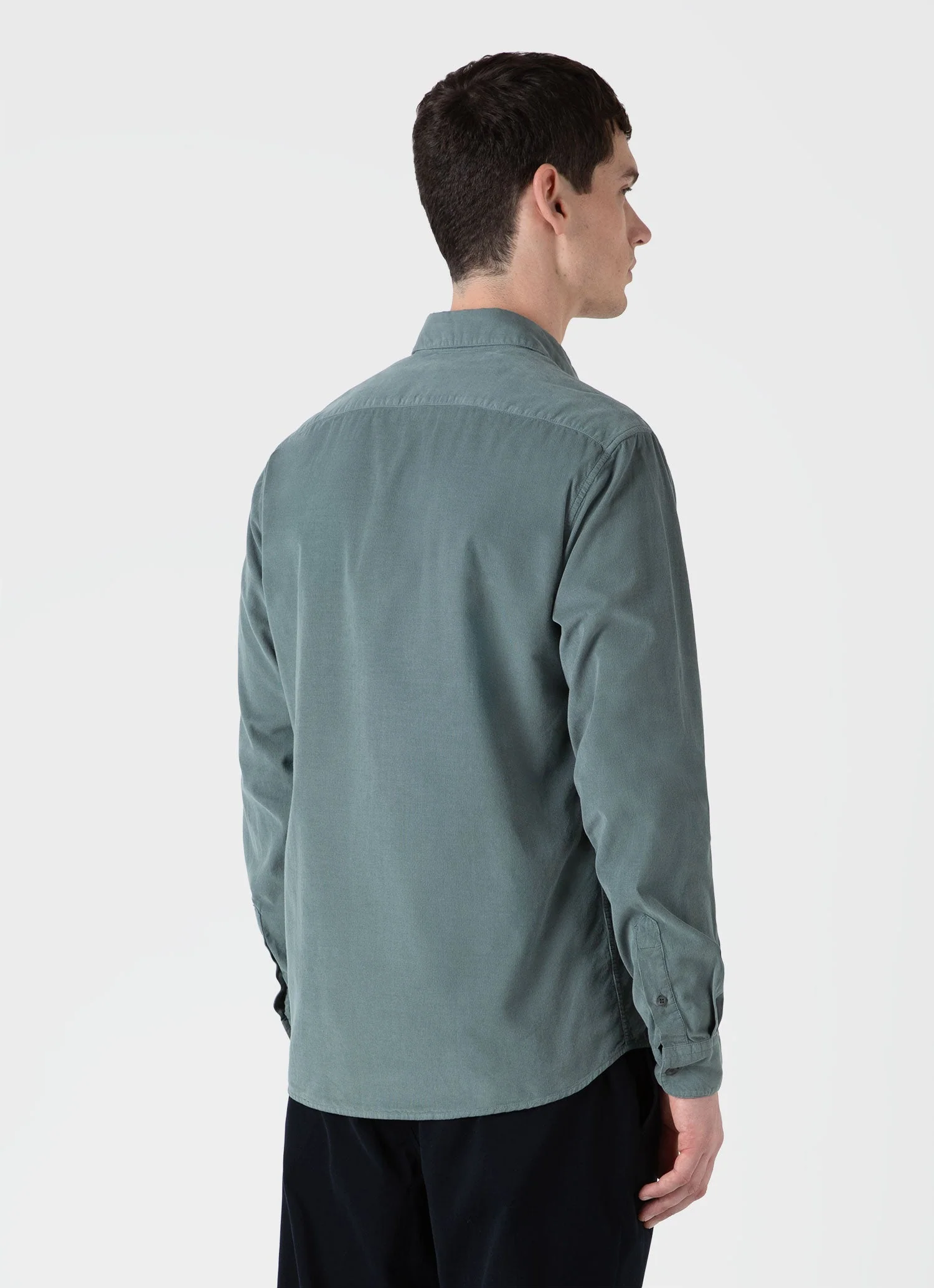 Men's Fine Cord Shirt in Smoke Green - Image 5