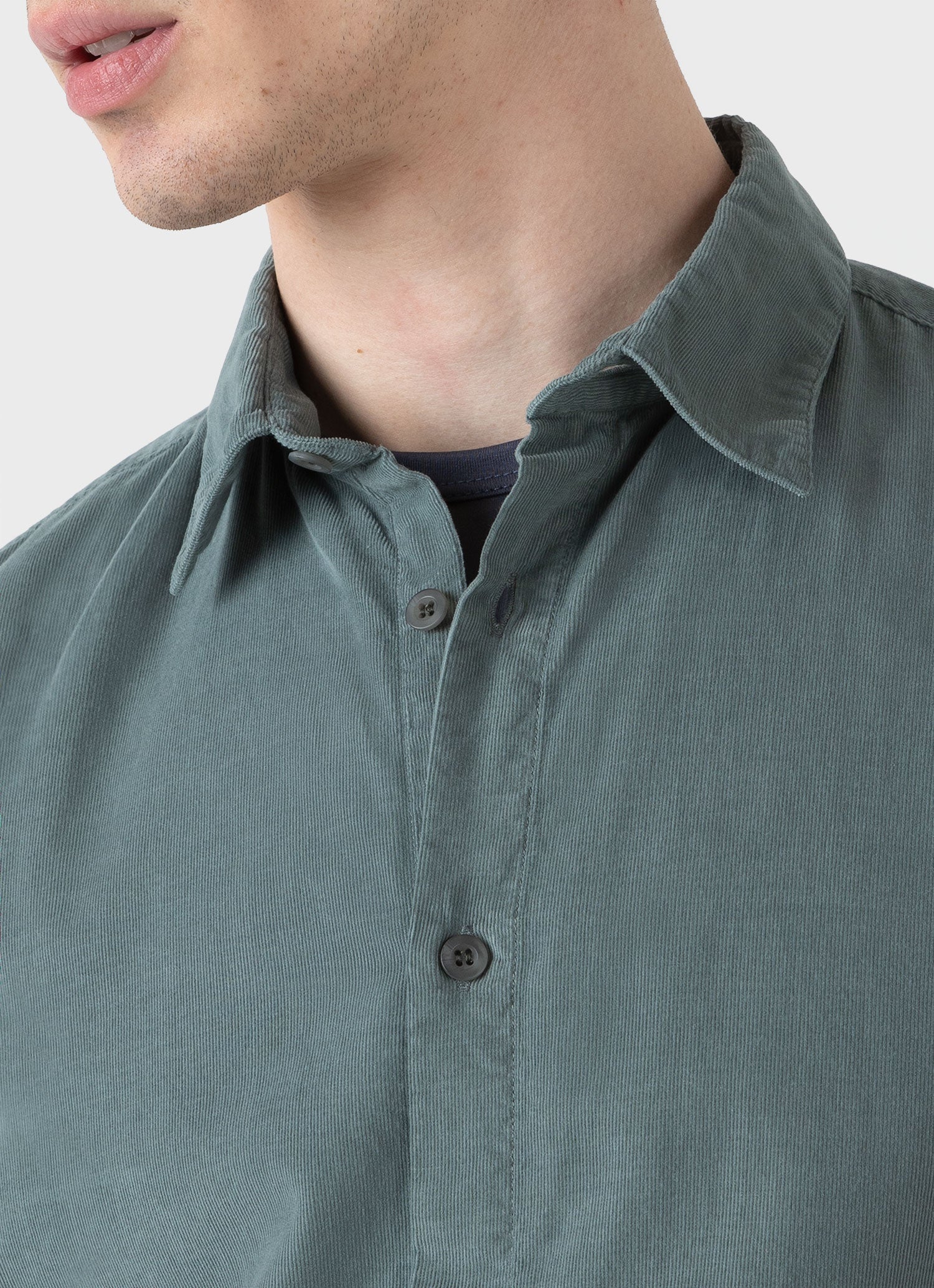 Men's Fine Cord Shirt in Smoke Green - Image 6