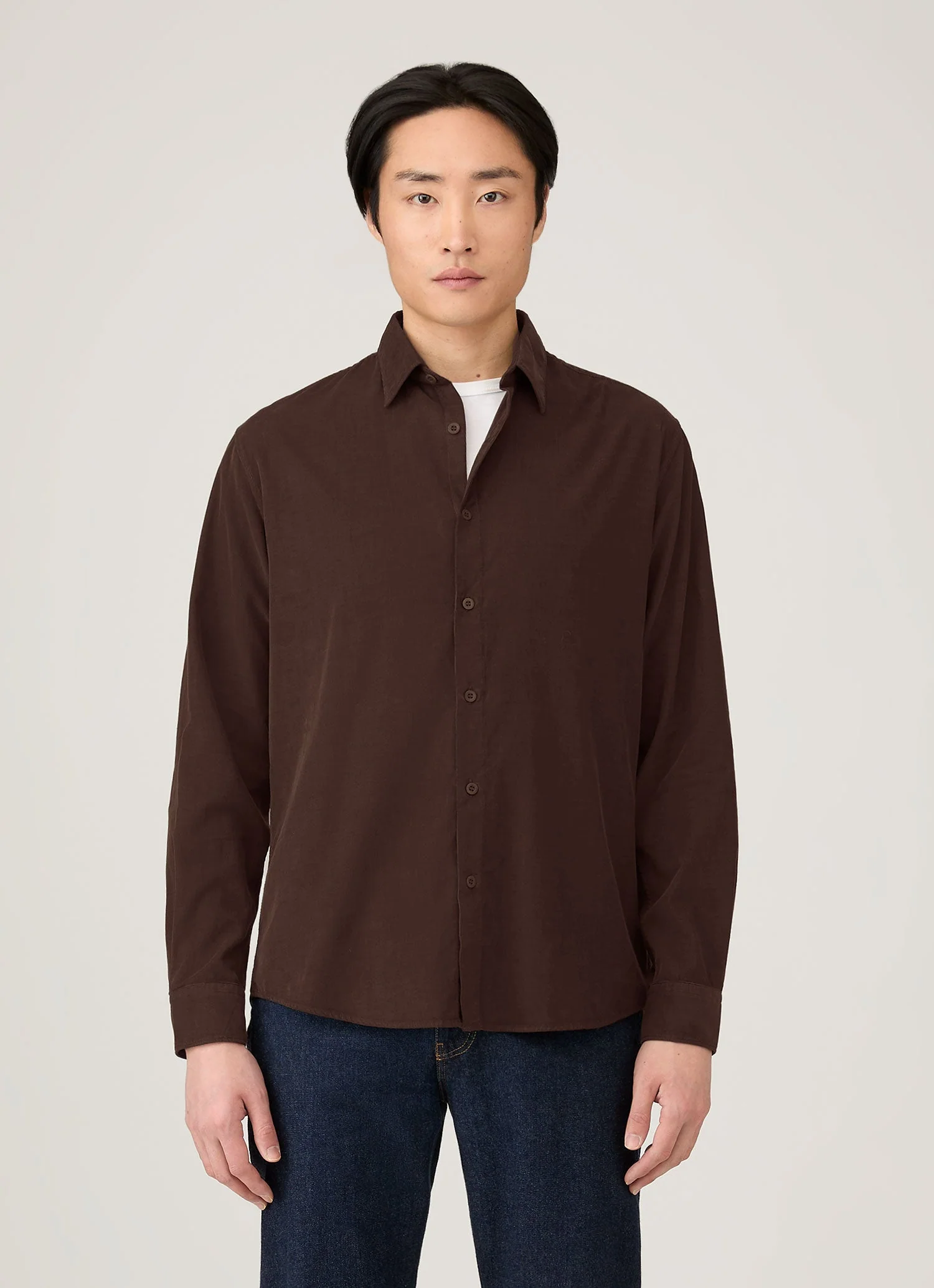 Men's Fine Cord Shirt in Truffle - Image 2