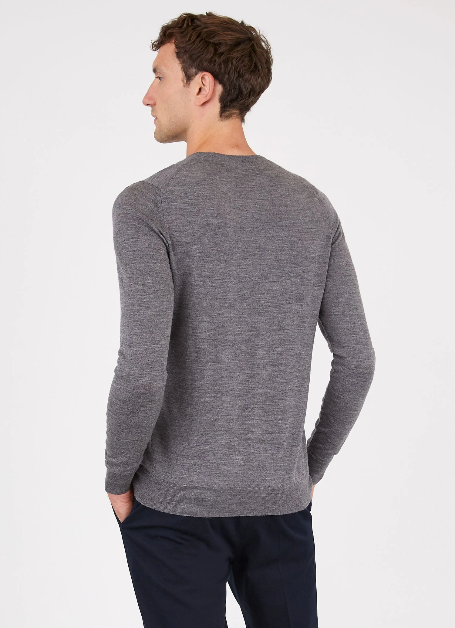 Men's Extra-Fine Merino Crew Neck in Grey Melange - Image 4