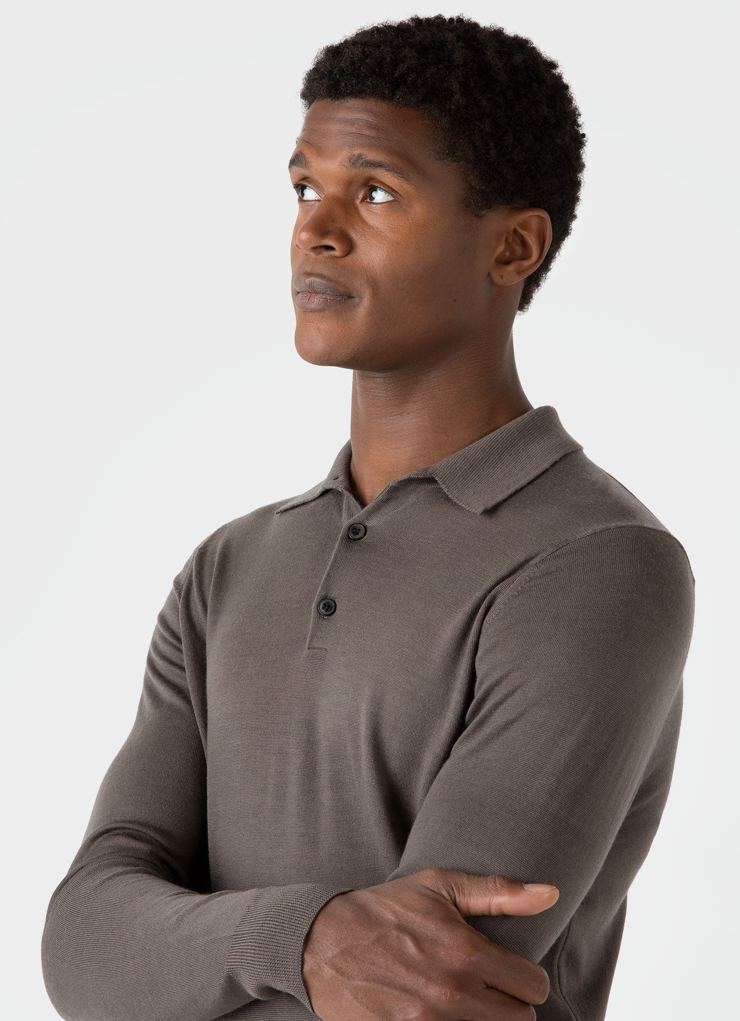 Men's Extra-Fine Merino Knitted Polo Shirt in Cedar - Image 6