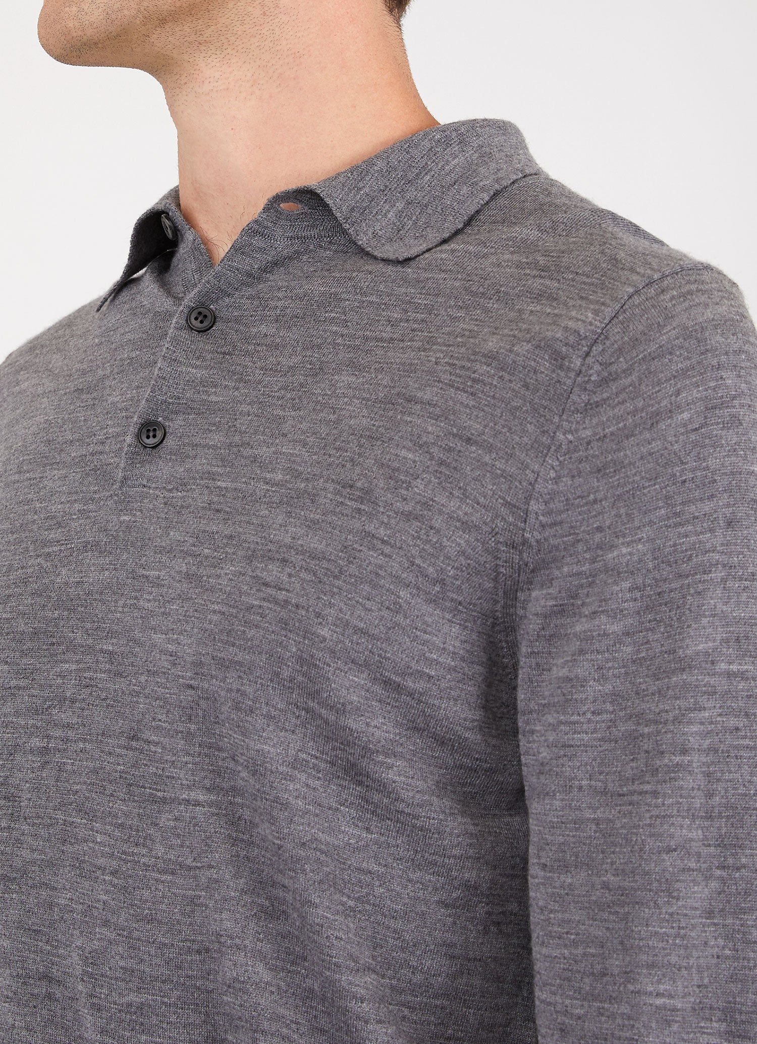 Men's Extra-Fine Merino Knitted Polo Shirt in Mid Grey Melange - Image 5