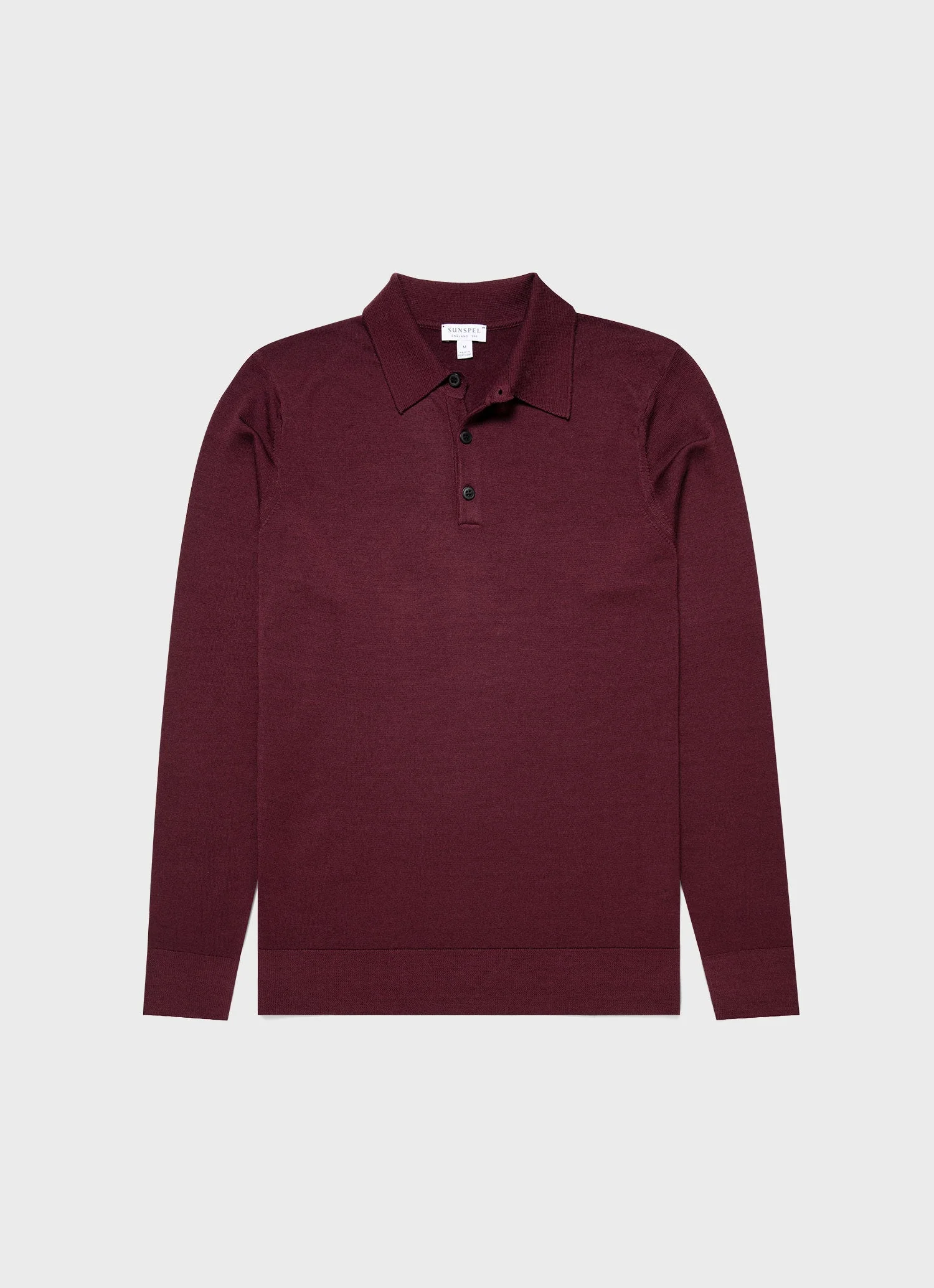 Men's Extra-Fine Merino Knitted Polo Shirt in Port