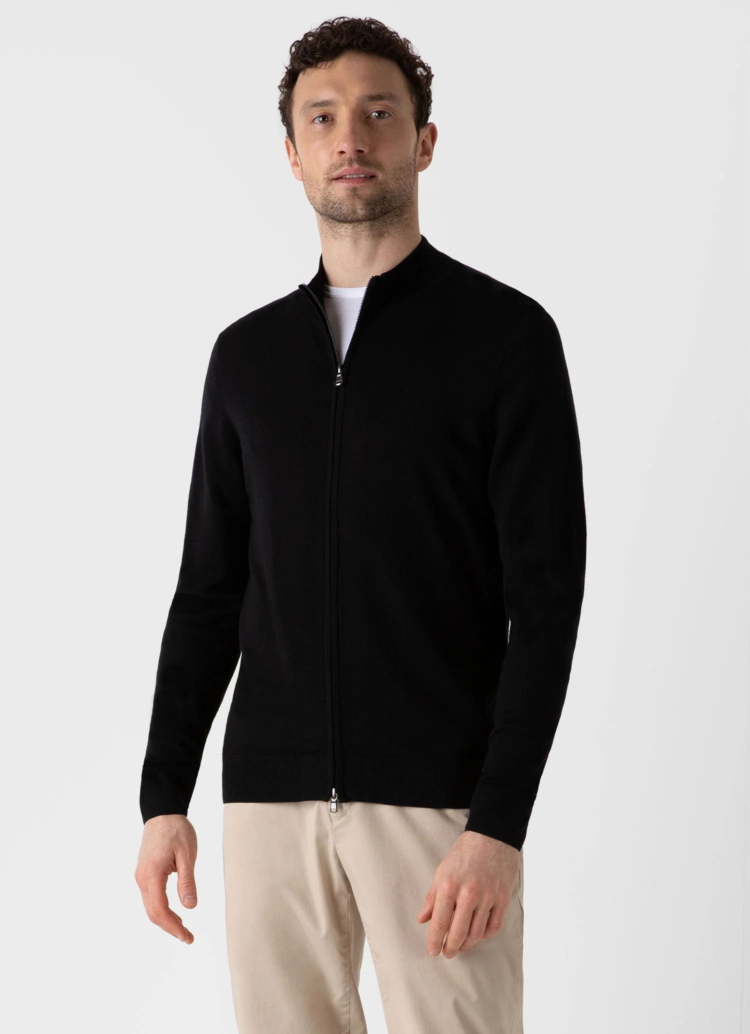 Men's Extra-Fine Merino Zip Cardigan in Black - Image 2