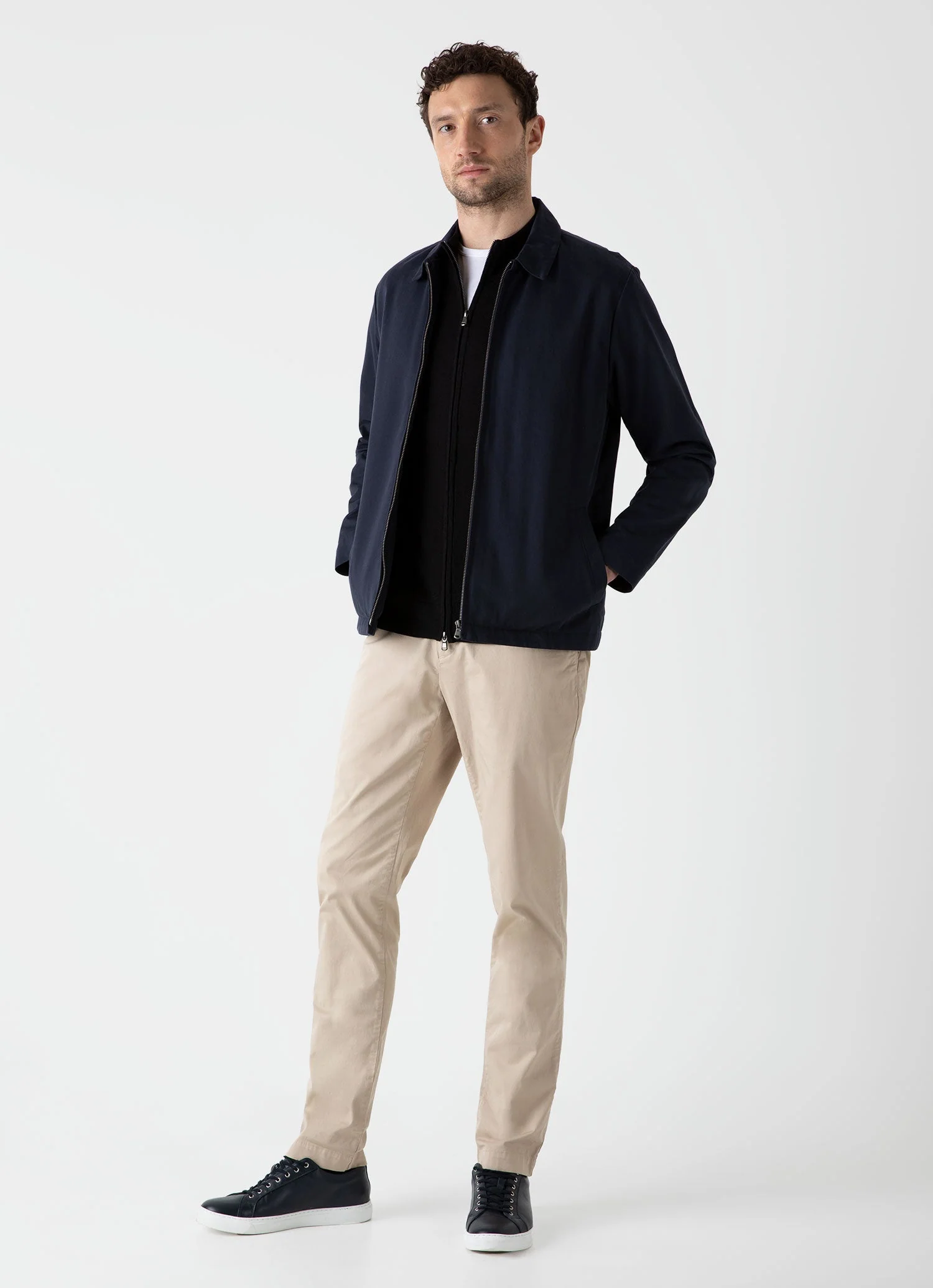 Men's Extra-Fine Merino Zip Cardigan in Black - Image 3