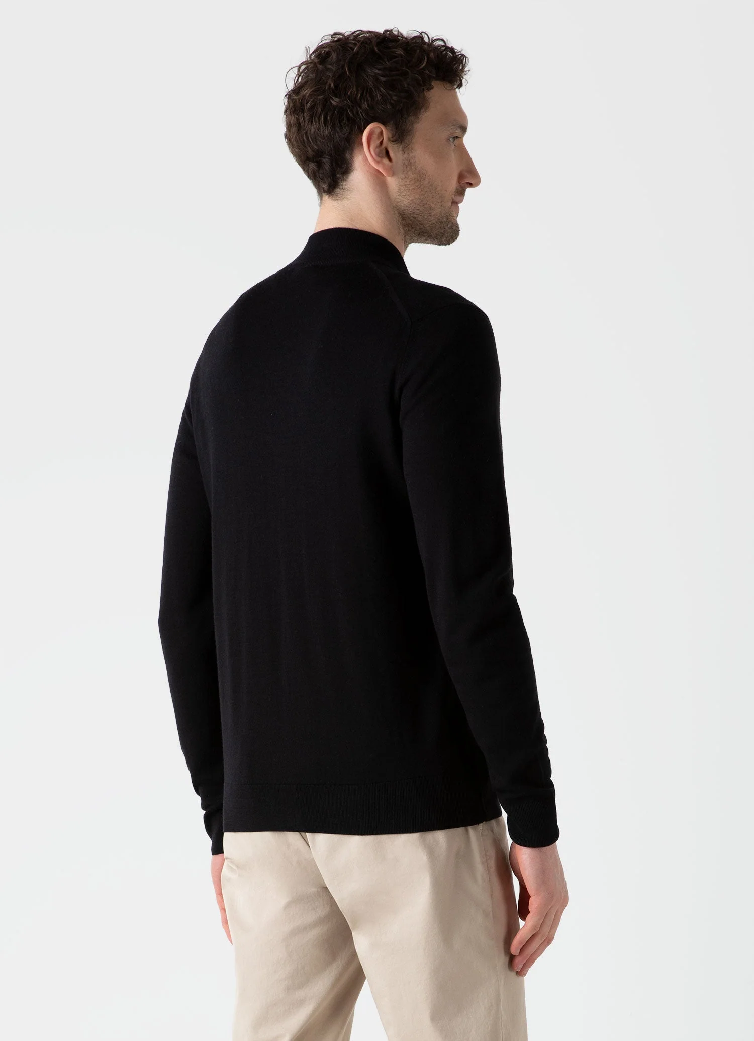 Men's Extra-Fine Merino Zip Cardigan in Black - Image 4