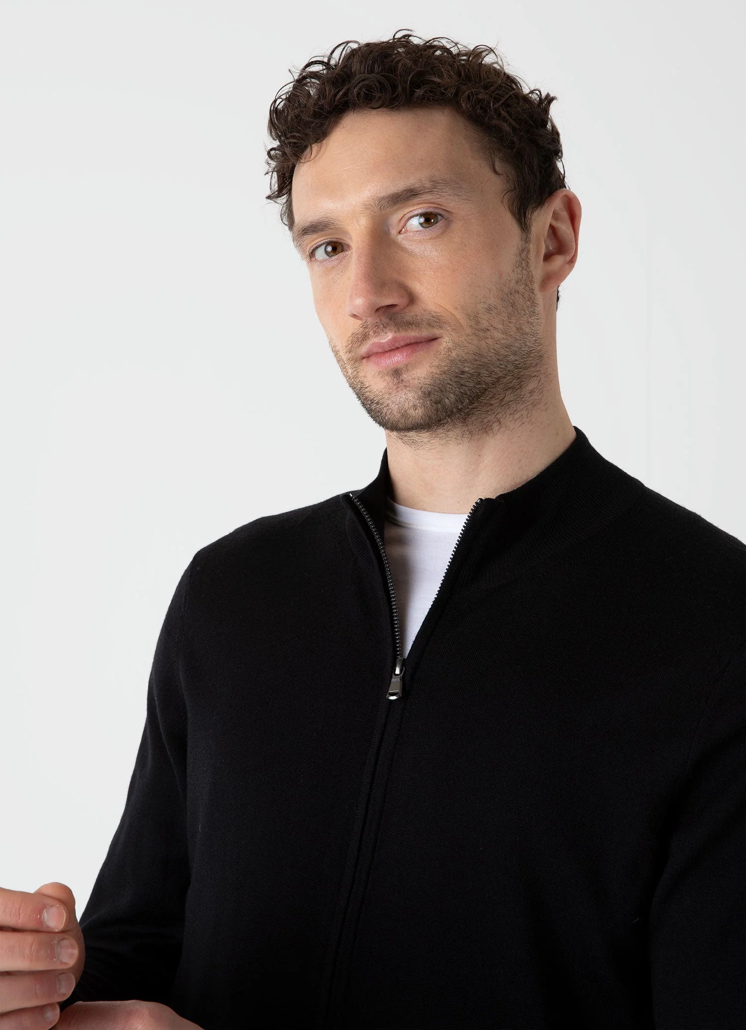 Men's Extra-Fine Merino Zip Cardigan in Black - Image 5