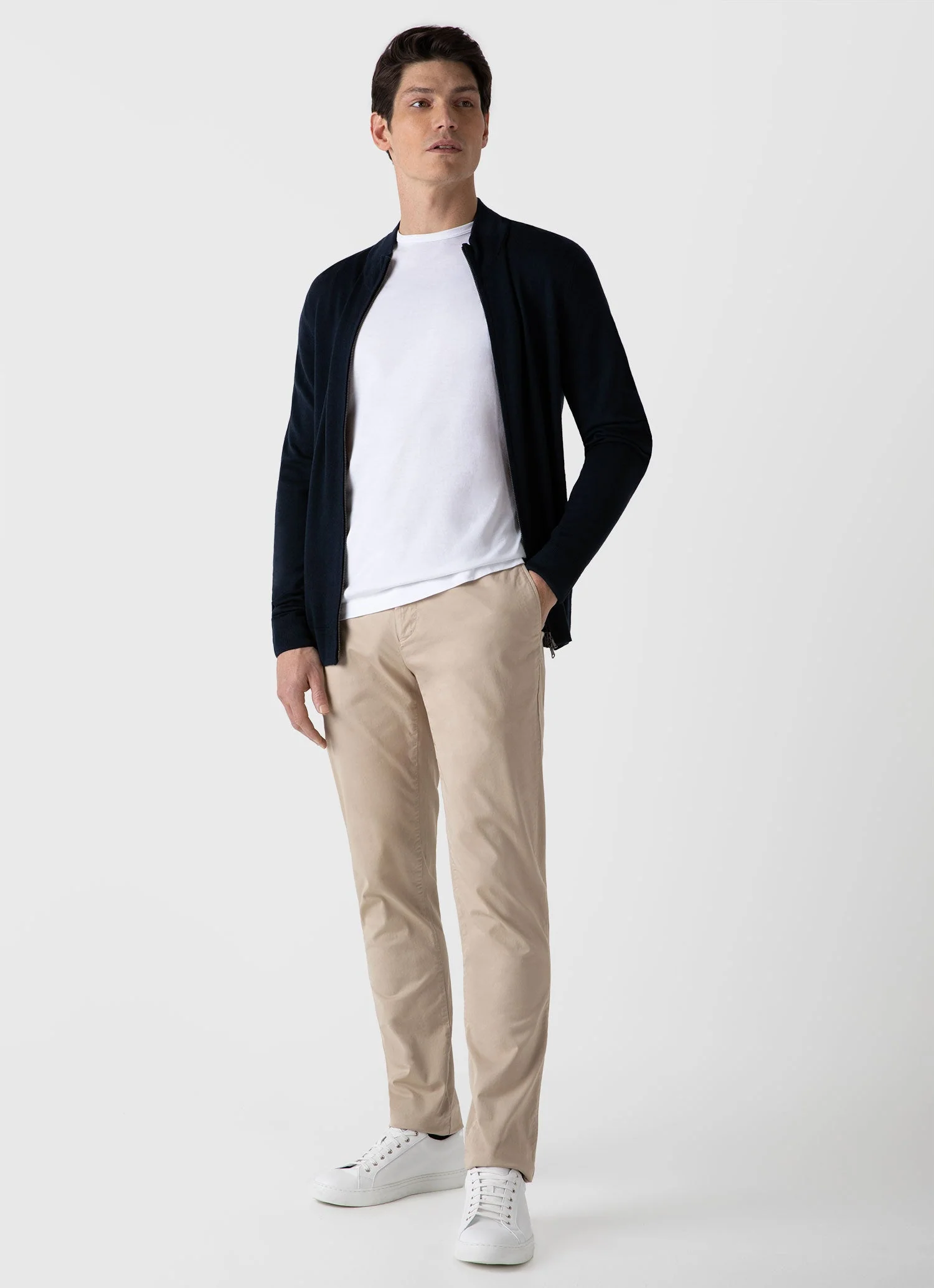 Men's Extra-Fine Merino Zip Cardigan in Light Navy - Image 3