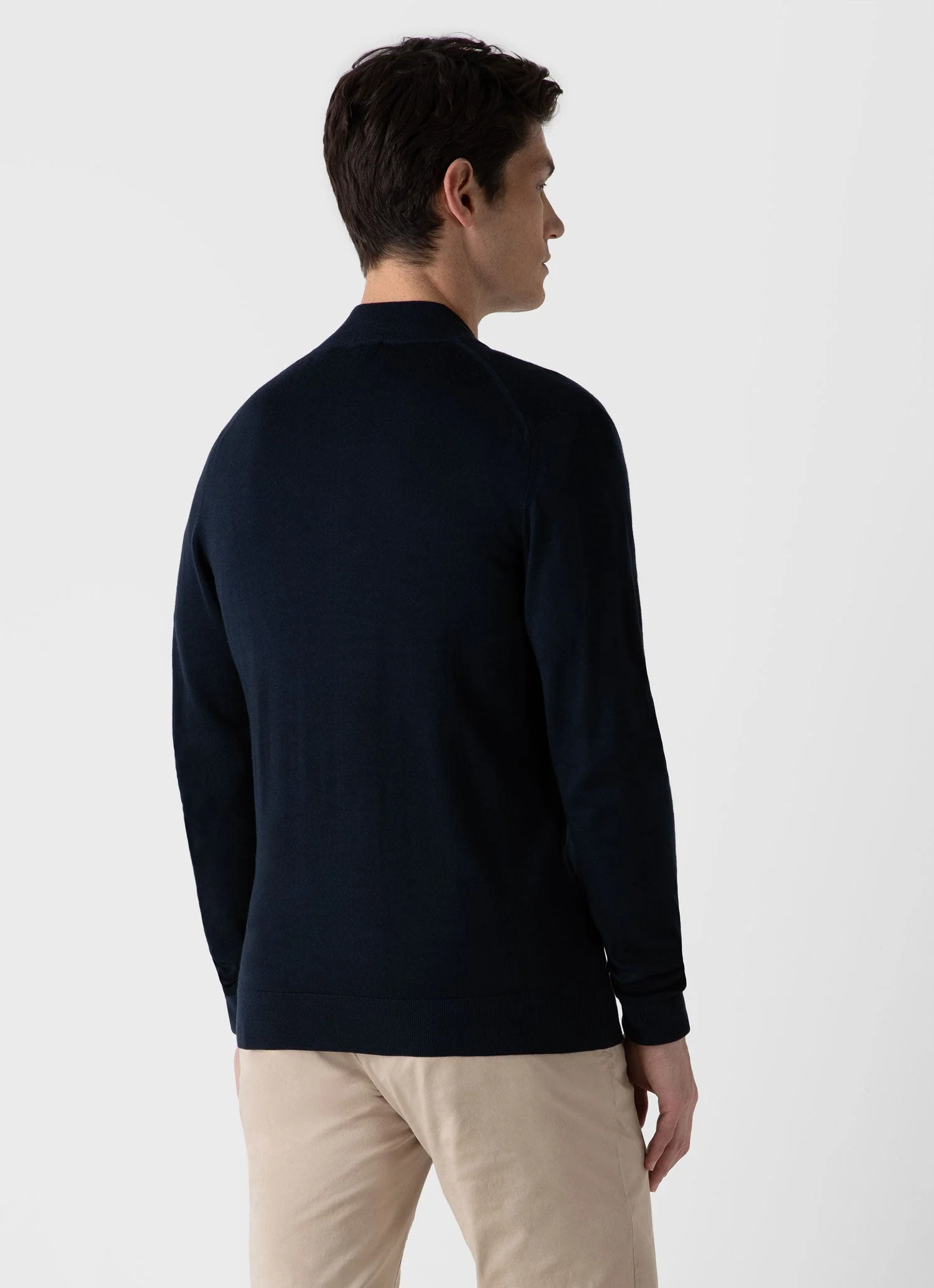Men's Extra-Fine Merino Zip Cardigan in Light Navy - Image 4